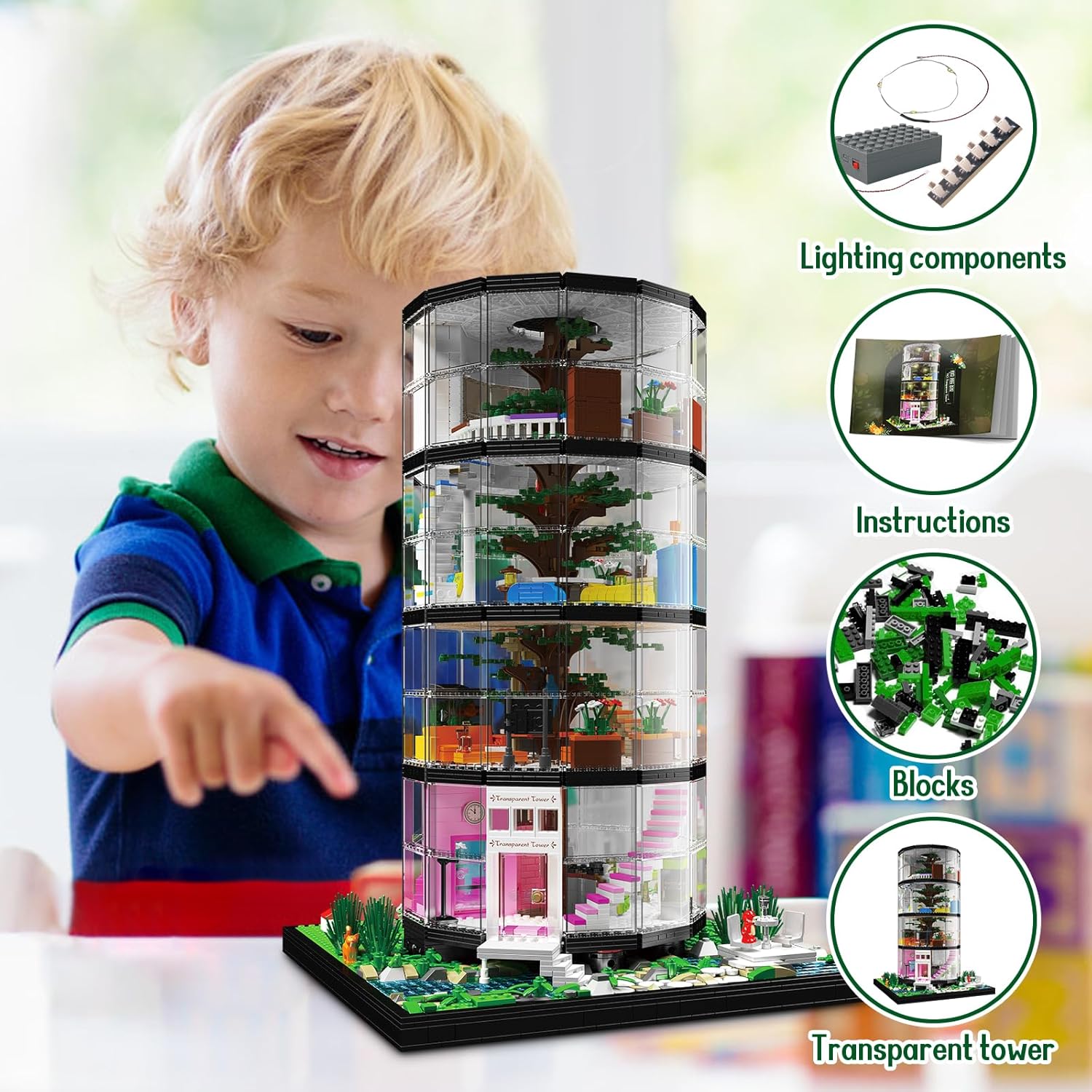 3466 pieces building block toy set for MOC, DIY assembly tower building block toy set with LED light set, splicing street scene building block model kit, suitable for Christmas-uFunSpace