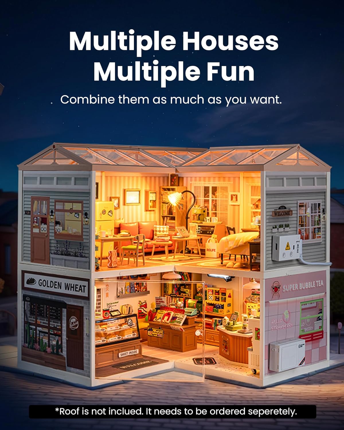 DIY Miniature Plastic House Building Set Toys Playset with LED Suitable for Mini Figures Construction Toys Diorama Kit Gifts for Teens Adults (Cozy Living Lounge)-uFunSpace