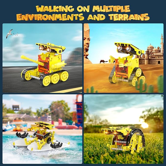 30-in-1 STEM Solar Robot Kit Toys, 243 Pieces Educational Building Science Experiment Kit for Kids Aged 8-12, Birthday Gifts Kids Aged 8 9 10 11 12 13 Years Old(Yellow)-uFunSpace