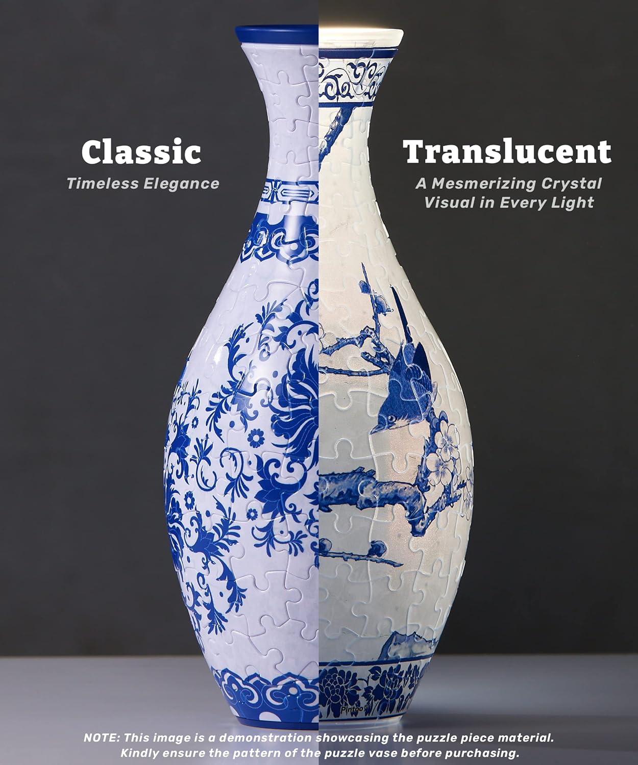 3D Puzzle Vase Unique Flower Vase Made by 160 Curved Plastic Puzzle Pieces House Warming Gift for Flower Arrangements and Home Decoration - [S1025] (Translucent, Magpies on Plum Tree)-uFunSpace