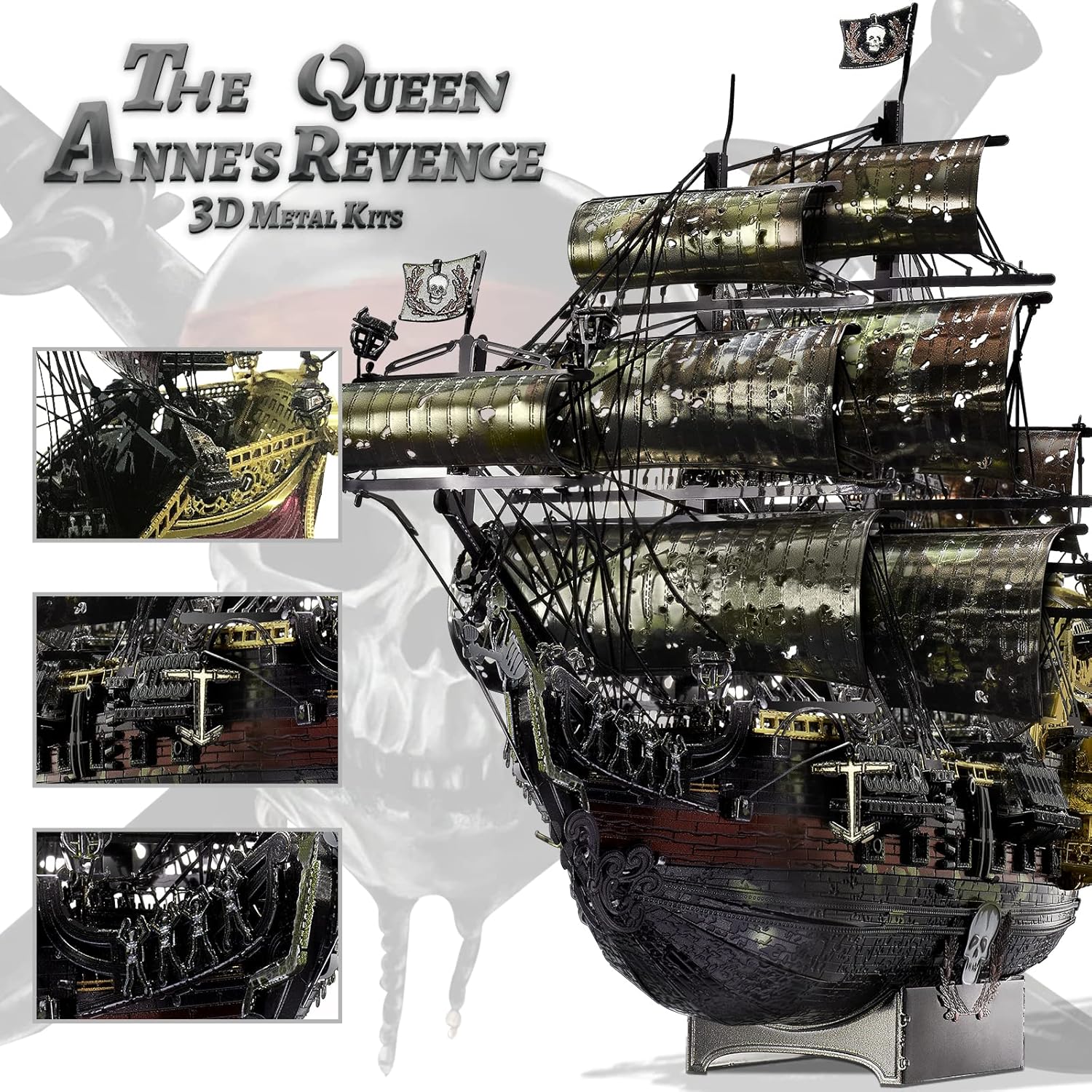 3D Metal Puzzles for Adults, The Queen Anne's Revenge Pirate Ship Model Kits, 3D Watercraft Model Building Kit, DIY Craft Kits Difficult 3D Puzzles for Family Time-uFunSpace