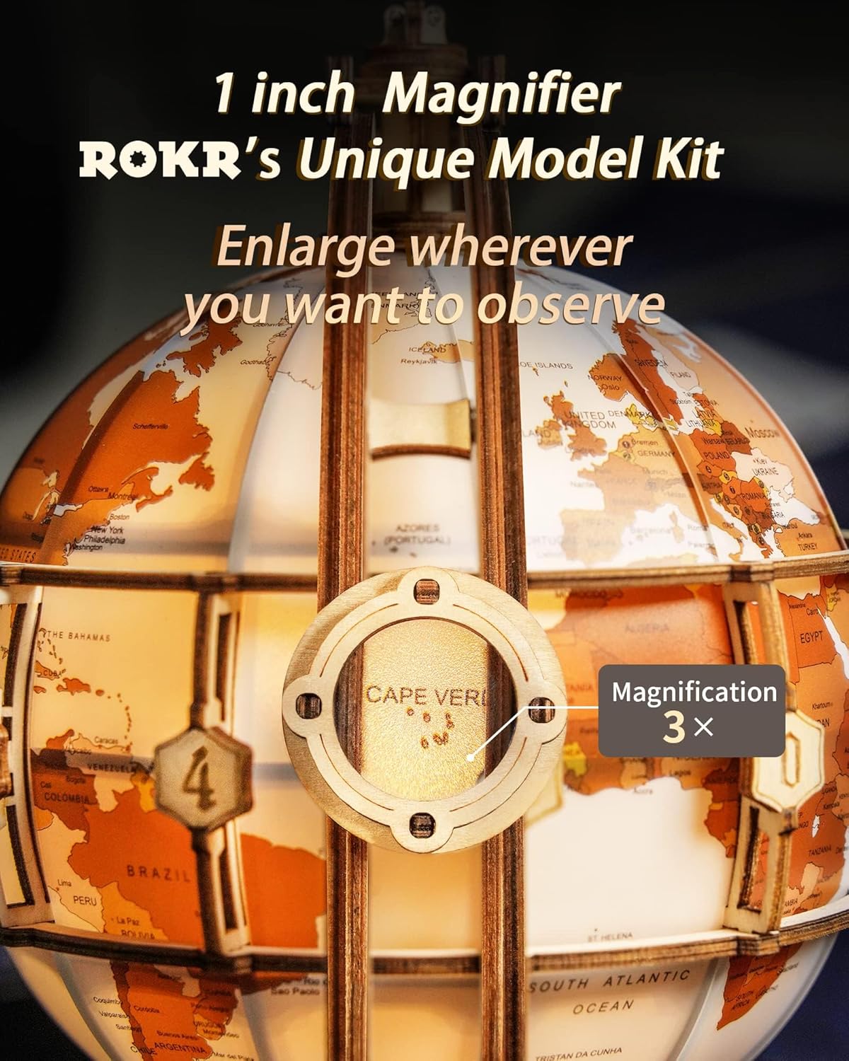 3D Wooden Puzzles for Adults-LED Illuminated Wooden Globe Puzzle-Model Building Kits-Room Decor for Teen Girls Boys Women Men-uFunSpace