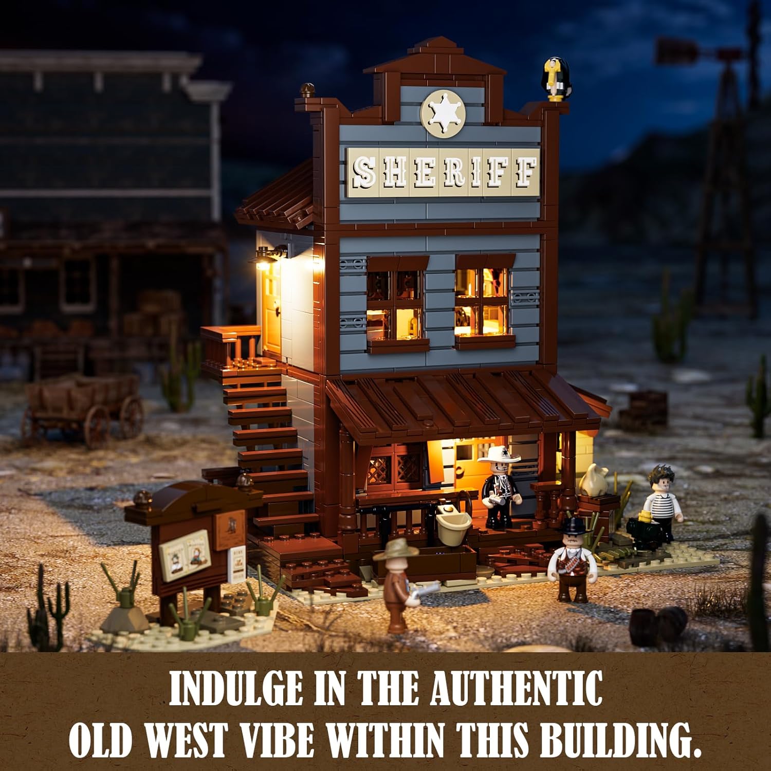 Sheriff's Office Lighted Building Blocks Set - Old West Sheriff's Office LED Light Building Model Set 1240 Pieces for Adults and Teens-uFunSpace