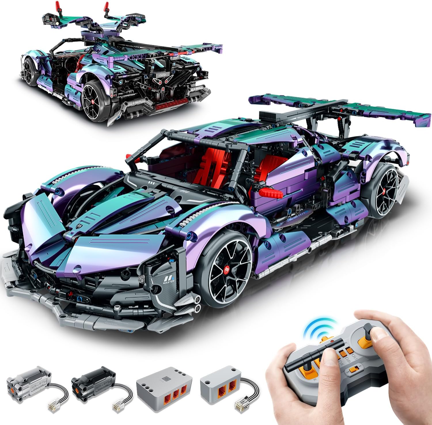 Super Electroplated Sports Car Building Kit, Adult Collectible Model and Racing Engineering Toy Set, 1:10 Scale Electric Drifting Remote Control Sports Car, Suitable for Adults Men Teenagers-uFunSpace