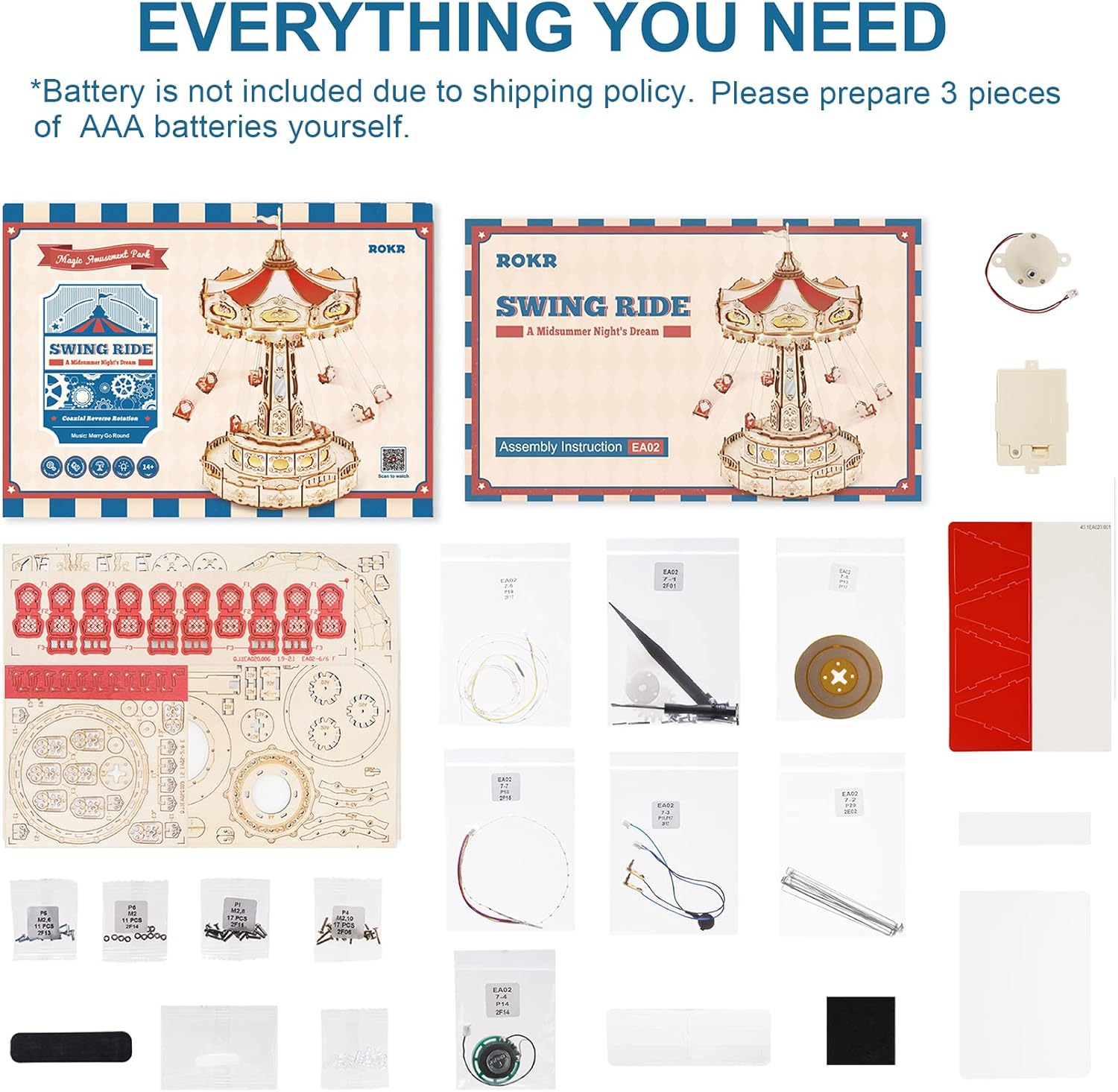 3D Puzzles Wooden Music Box Kit with LED, Rotating Swing Ride Mechanical Model Kit DIY Wood Craft Hobbies Kit for Adults Birthday for Boys/Girls-uFunSpace