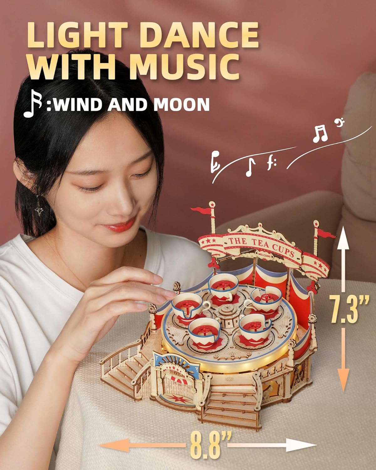 3D Wooden Puzzles for Adults-LED Wooden Music Box Kits-Wood Model Kits to Build-3D Puzzles for Kids and Adults-Christmas STEM Toy Gifts-uFunSpace