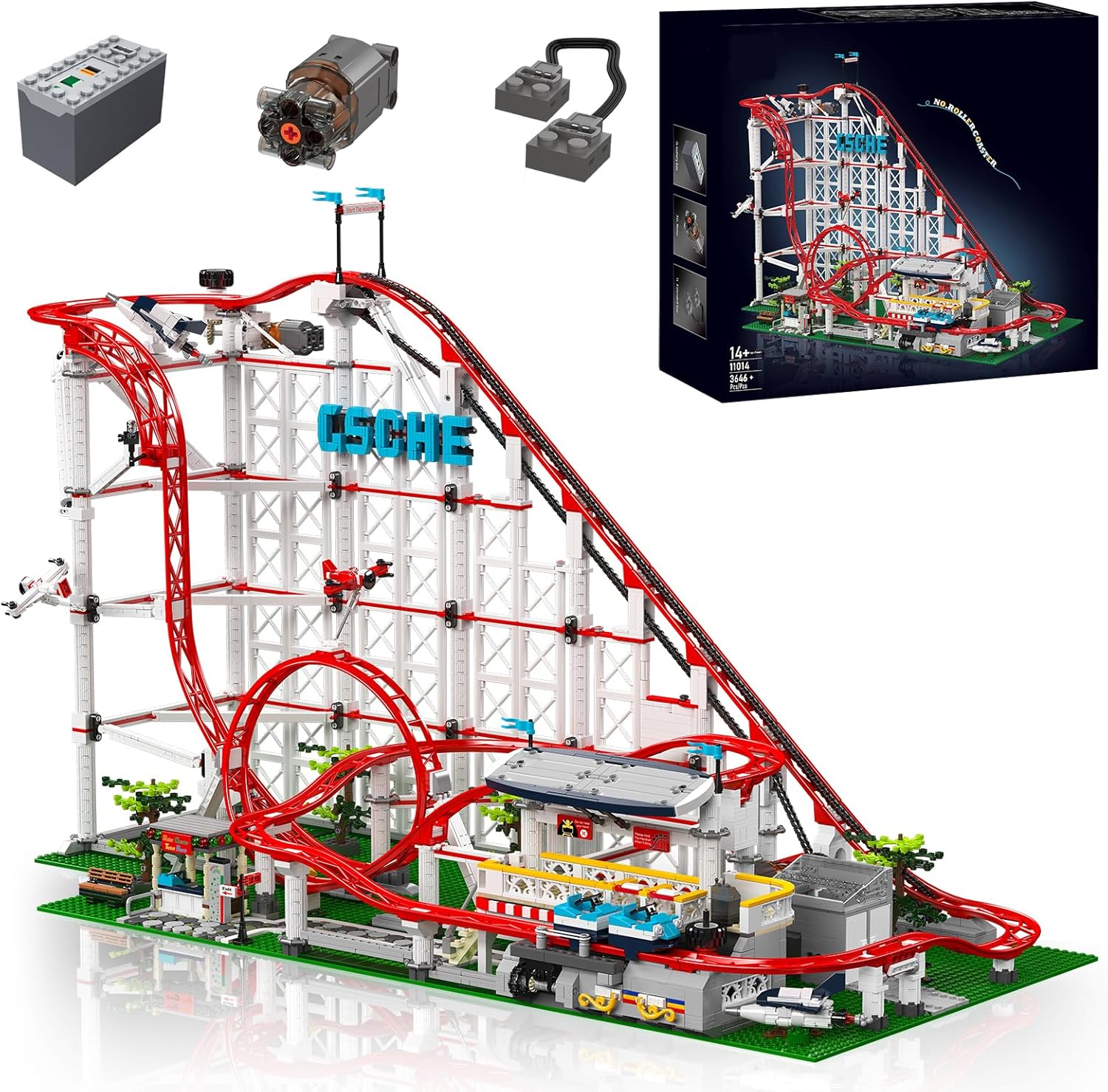 Roller Coaster Building Blocks Train Set. Amusement Park Funfair Track Construction Blocks Toys for Teen Boys Son, Grandchildren, Block Lovers. Motor Controls, Christmas Birthday Gifts-3464 Pieces-uFunSpace