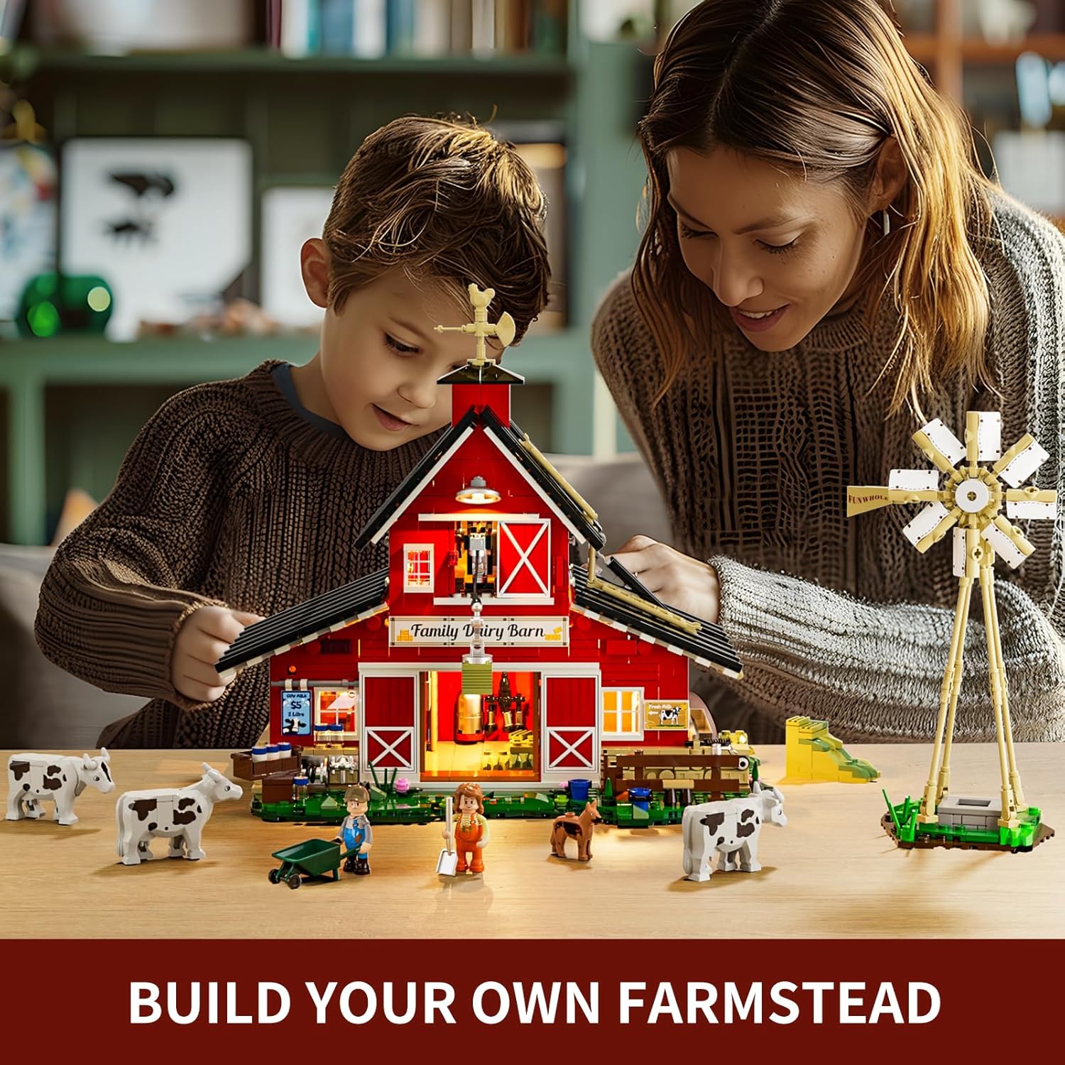 Farm Cow Barn Lighting Building Blocks Set - Farm Life Cow Barn House Series LED Light Building Construction Set 1368 Pieces for Adults and Teens-uFunSpace