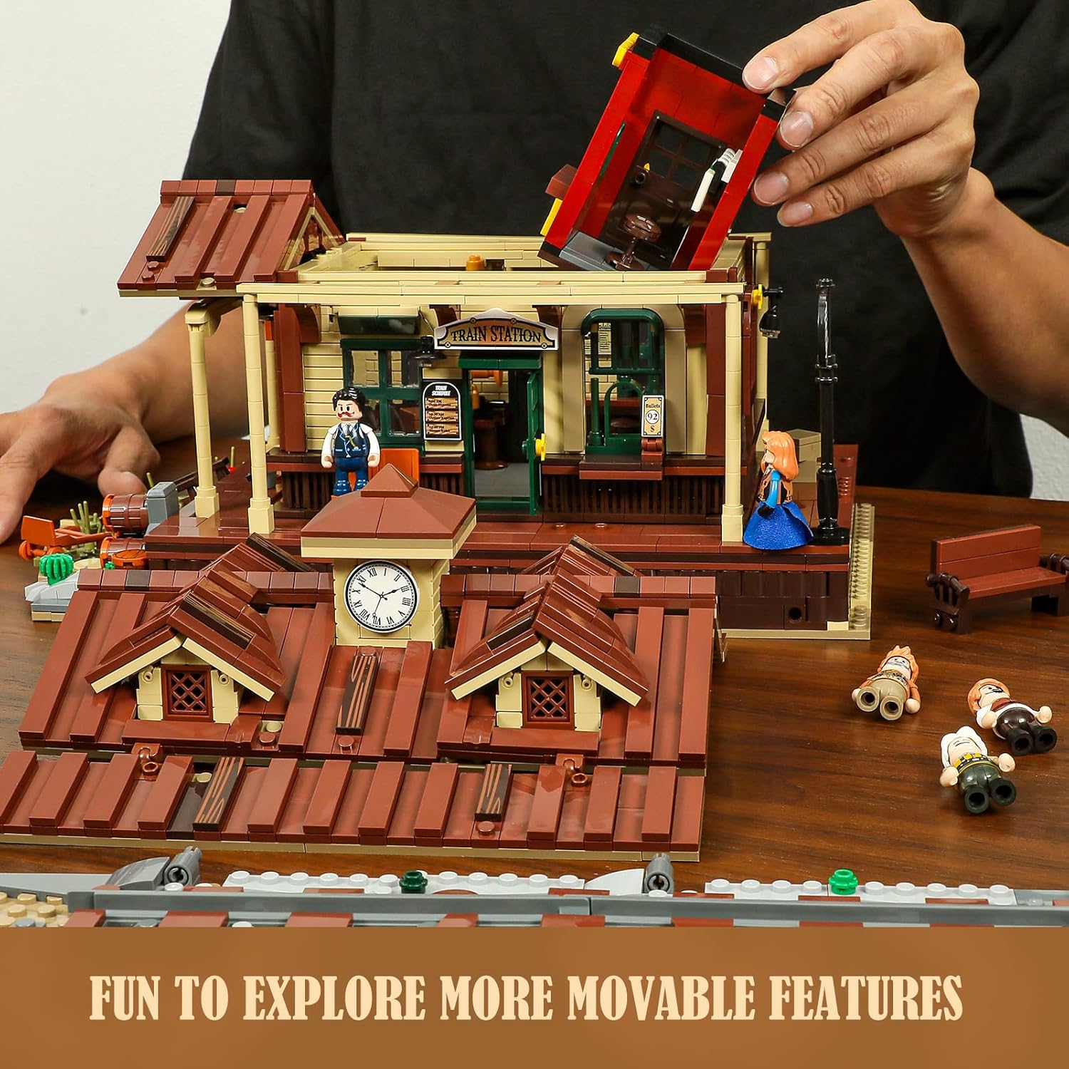 Wild West Train Station Lighting Building-Bricks Set - 1975Pcs Collectible Train Playset for Adults and Teens-uFunSpace