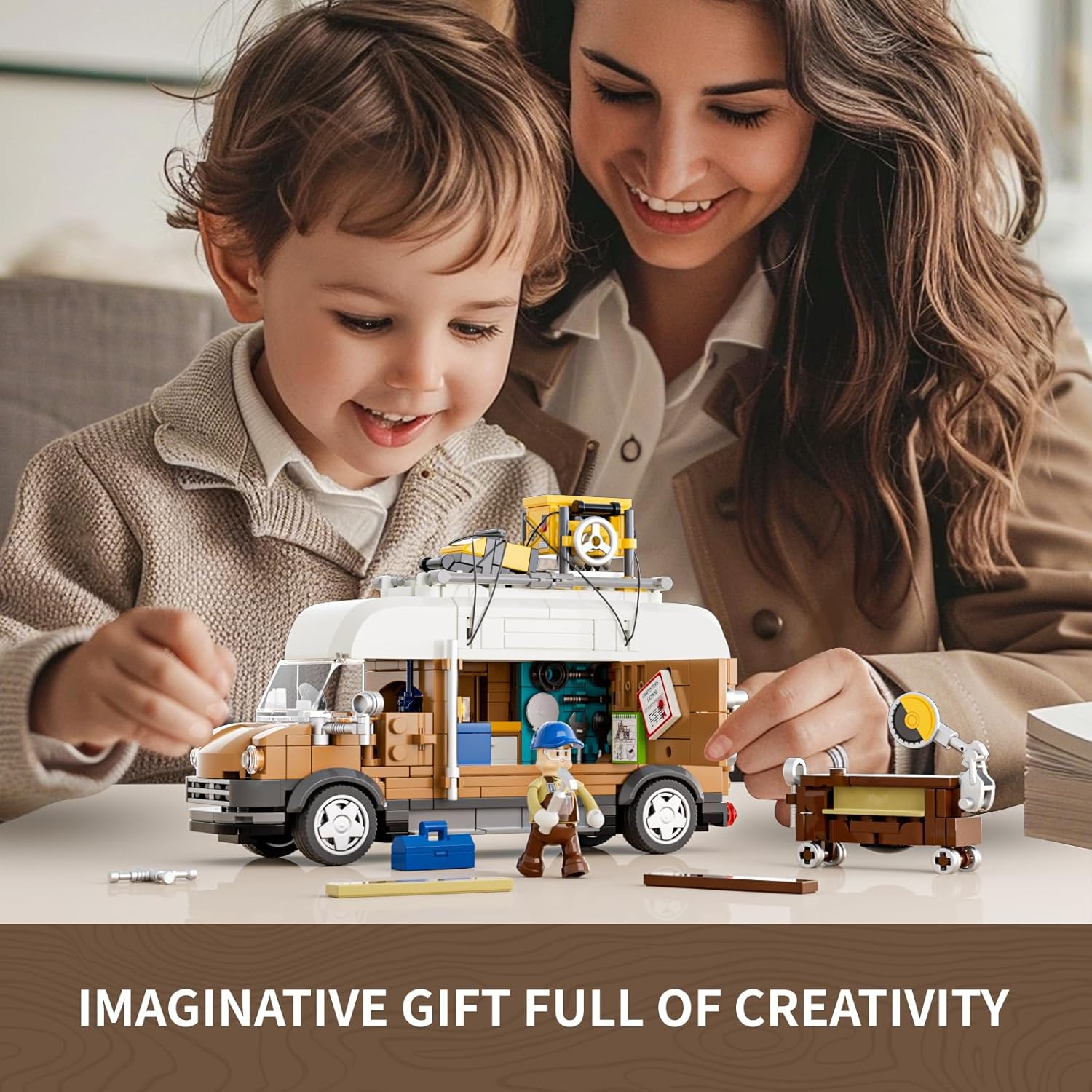 Carpentry Van Lighting Building-Bricks Set - Farm Woodworker Car Collectible Display Set 496 Pcs for Adults and Teen-uFunSpace