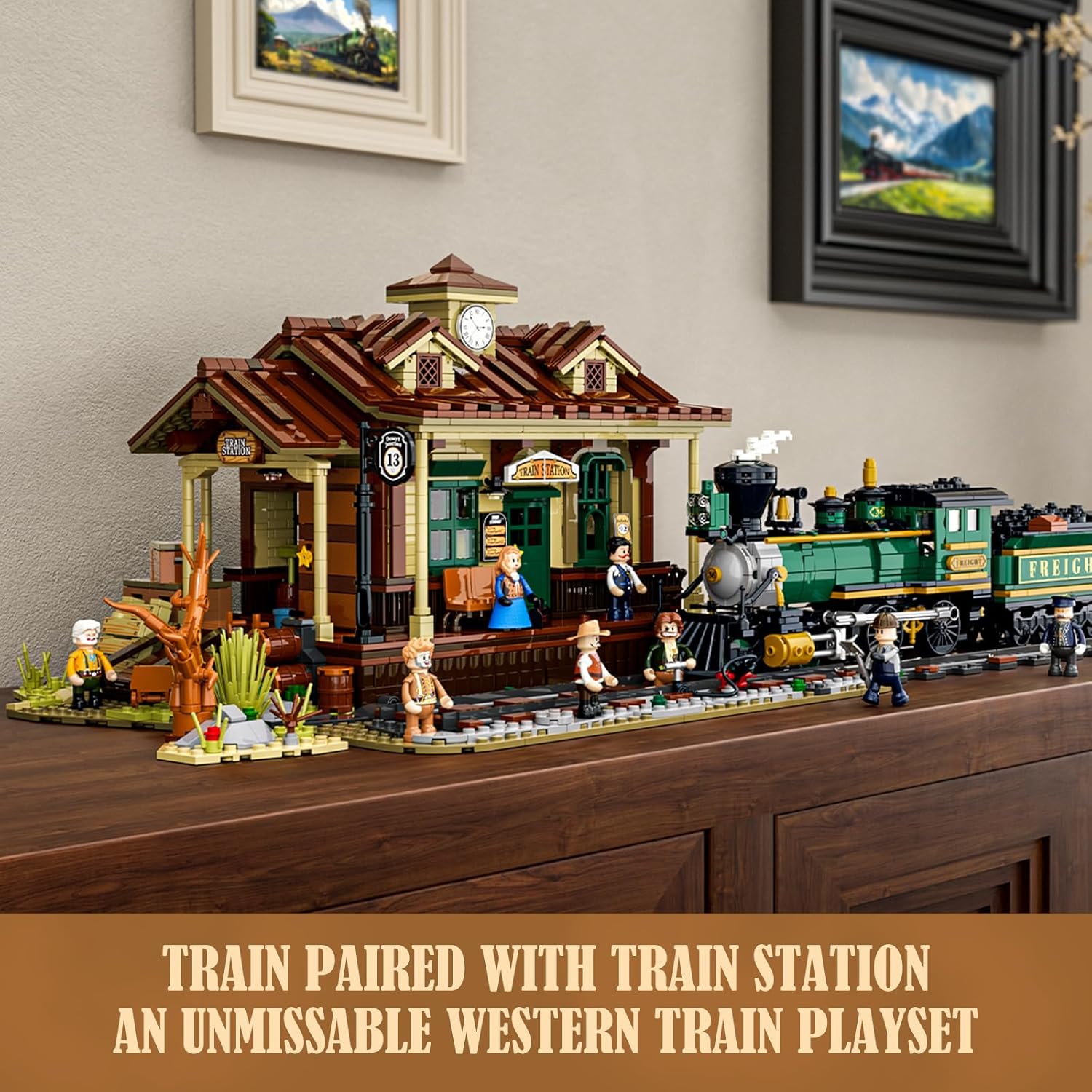Wild West Train Station Lighting Building-Bricks Set - 1975Pcs Collectible Train Playset for Adults and Teens-uFunSpace