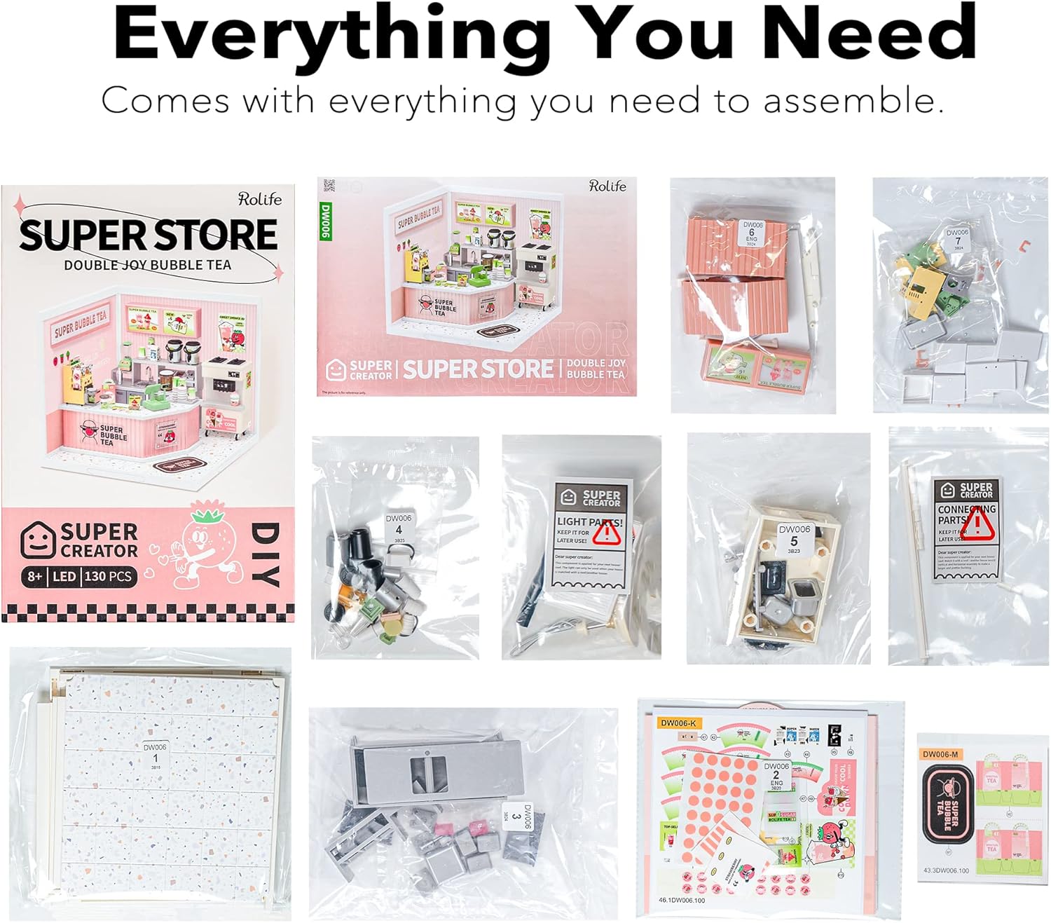 LED Building Blocks for Adults,1:24 Toy Building Sets,Model Building Kits for Kids Ages 8-12-15,DIY Miniature Dollhouse Kits for Adults,Hobbies for Women Men (4.Double Joy Bubble Tea)-uFunSpace