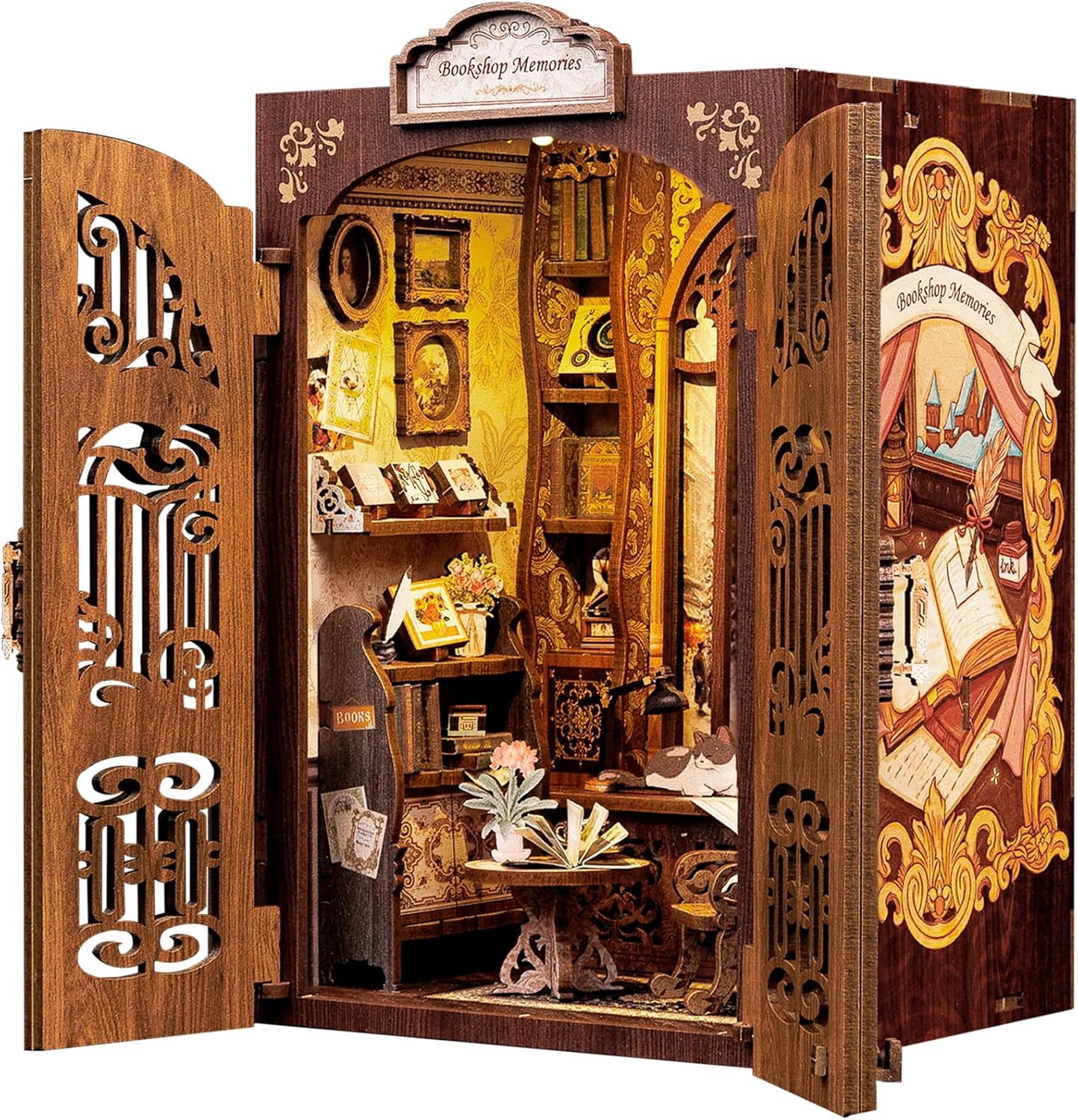 Book Nook Kit - DIY Miniature House Kit for Adults, 3D Wooden Puzzle Dollhouse Booknook Library Model Build Bookshelf Decor, Gifts for Family, Friends-uFunSpace