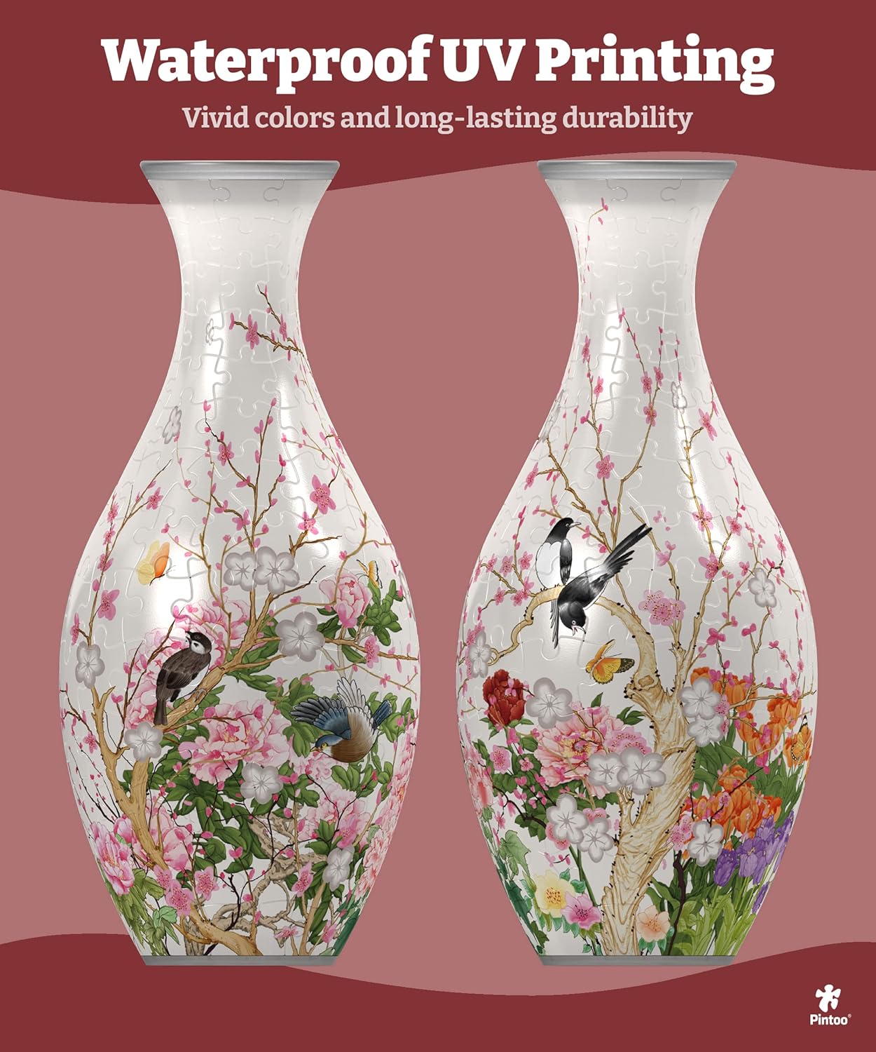 3D Puzzle Vase Unique Flower Vase Made by 160 Curved Plastic Puzzle Pieces House Warming Gift for Flower Arrangements and Home Decoration - [S1035] (Translucent, Flowers and Birds)-uFunSpace