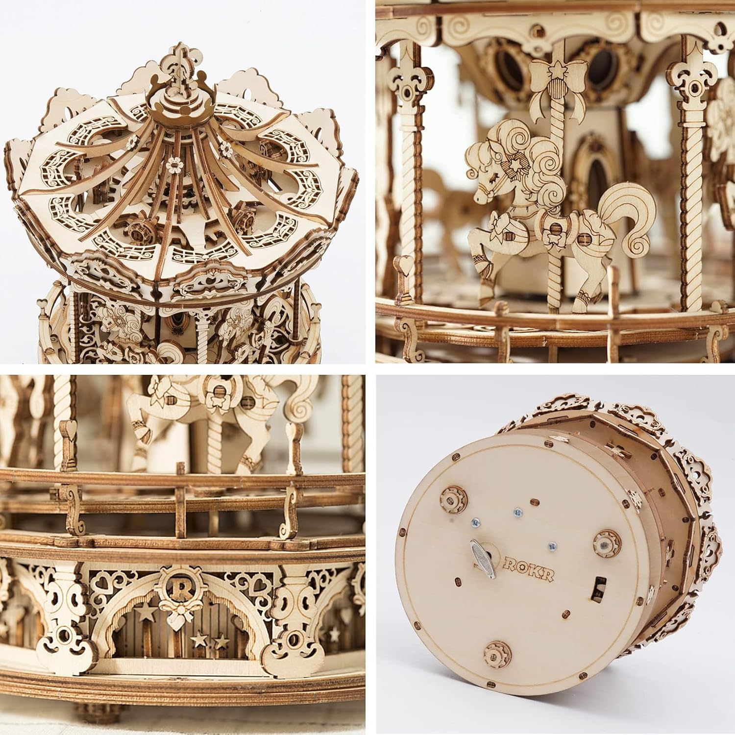 3D Wooden Puzzles Music Box - DIY Model Building Kit Mechanical Merry-go-Round Exquisite Display Gifts for Teens Man/Woman Family-uFunSpace