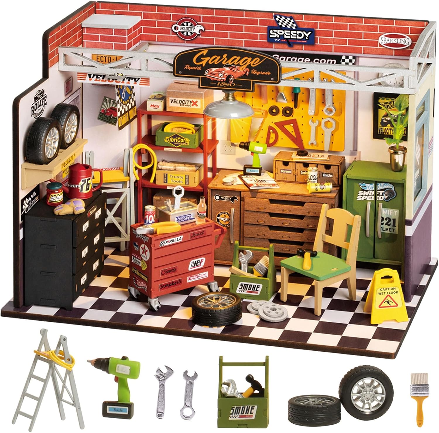 DIY Miniature House Kit Garage Workshop, Build 1/20 Mini House Building Kit with LED Craft Kits for Aduls Gifts for Him Her Kids-uFunSpace