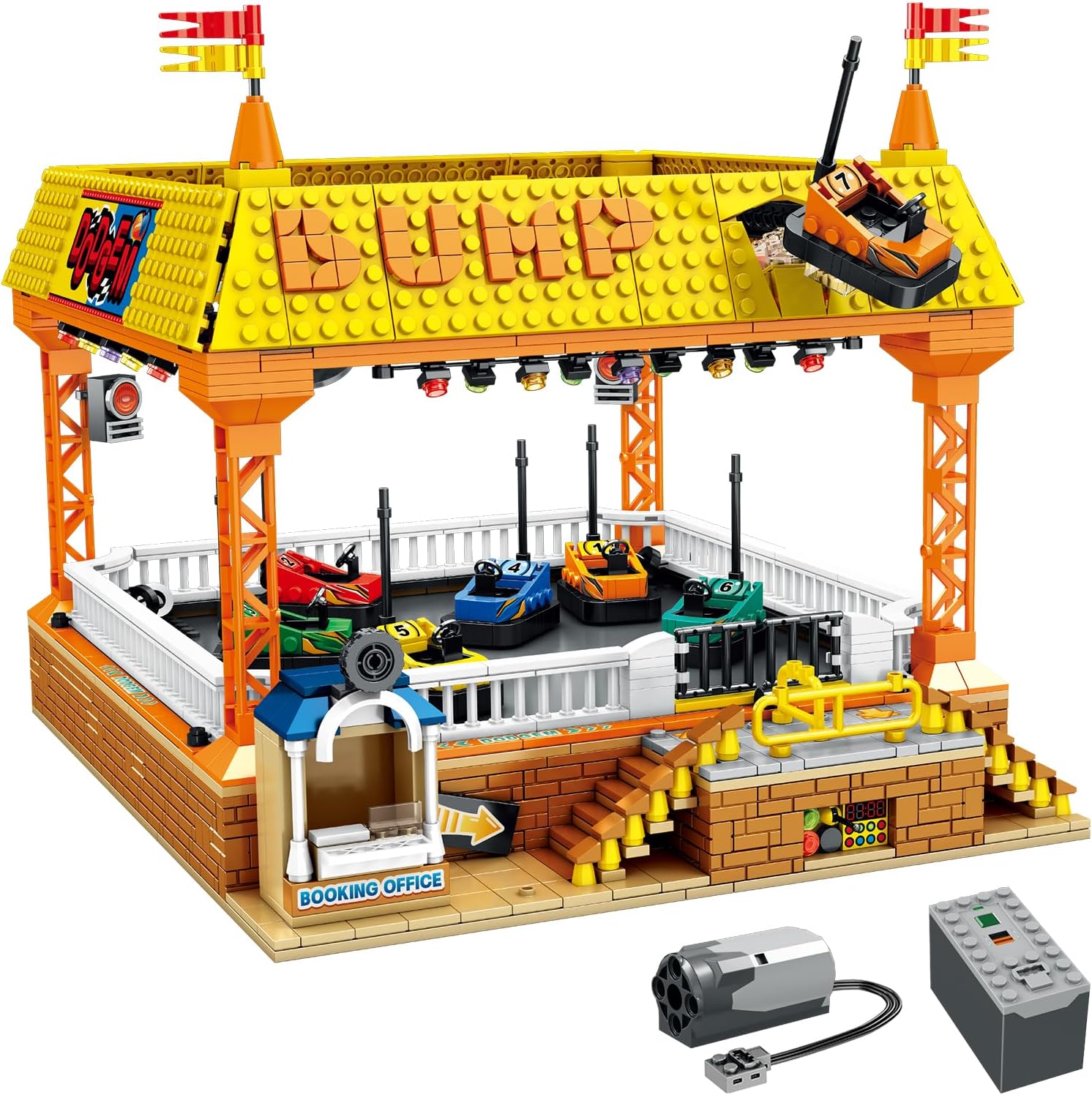 Bumper Cars Building Blocks Set. Large Amusement Park Model Kit for Teen Boys Son, Girls, Nephews, Block Lovers. Kids Puzzles with Motors, Christmas Children's Day Birthday Gifts-1840 PCS-uFunSpace