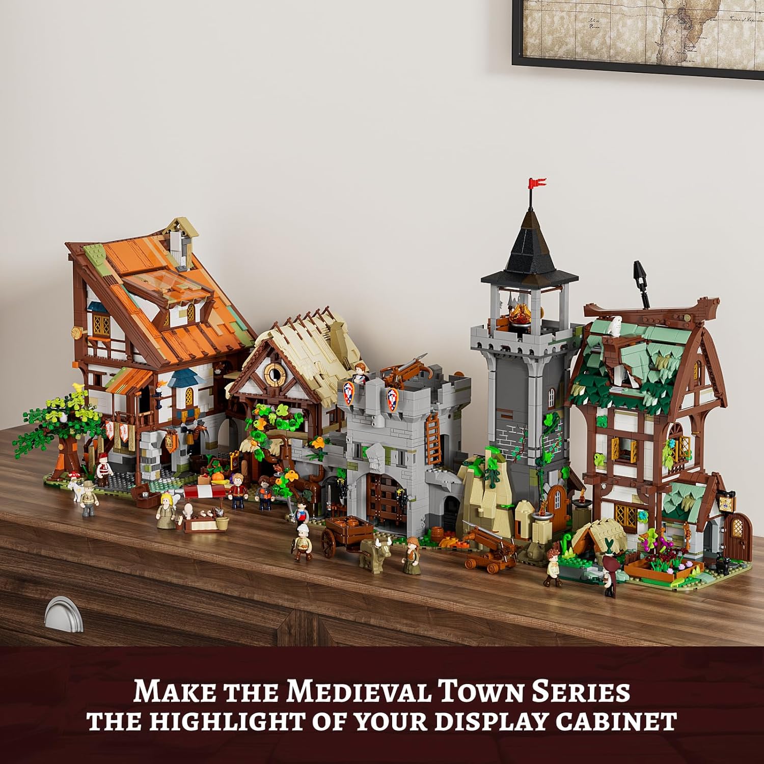 Medieval Watchtower Lighting Building-Bricks Set - Guardiance Castle with Soldier Farmer Minifigures Collectible Display Set 1625 Pcs for Adults and Teen-uFunSpace