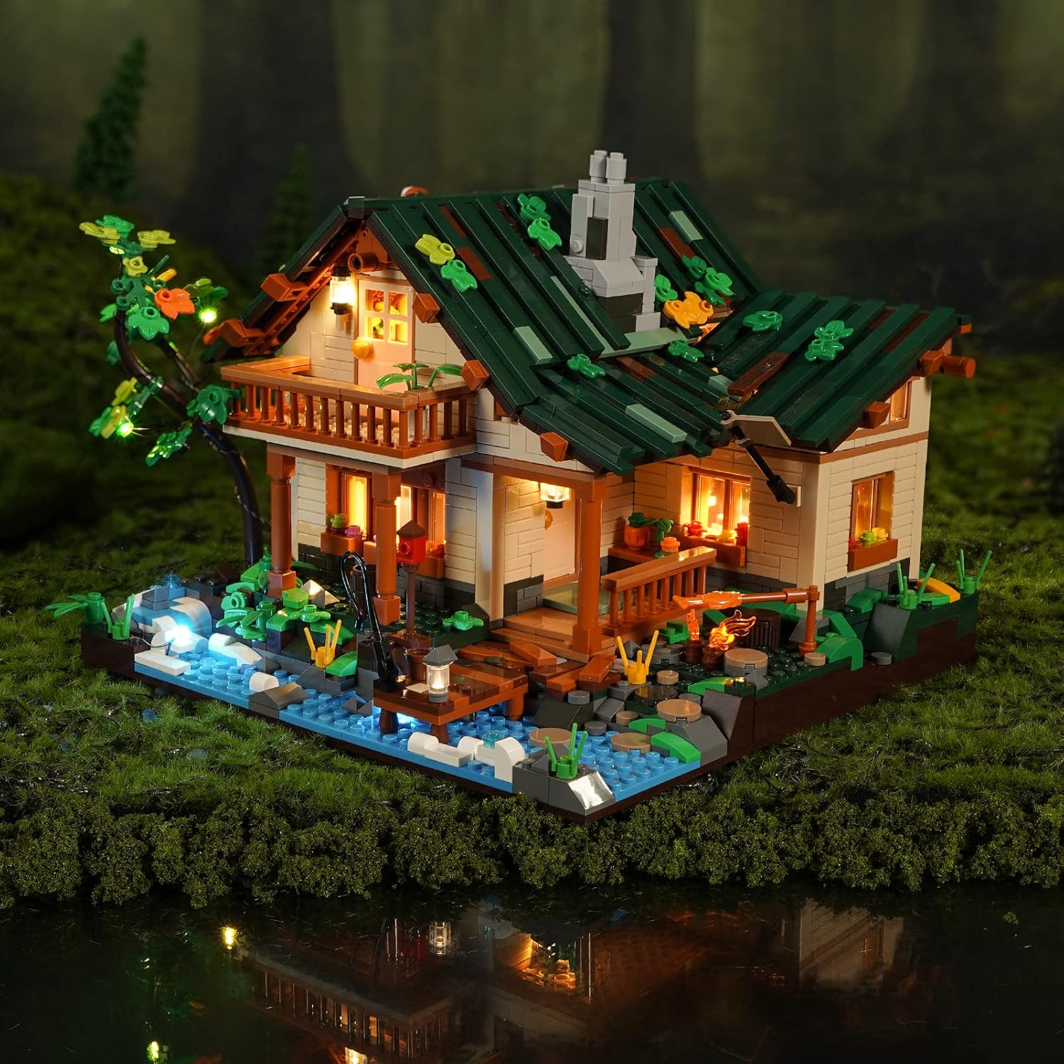 Lakeside-Lodge Building Set with LED Lights - Construction Building Model Set 1969 PCS for Teen and Adults with Lighting Kit-uFunSpace
