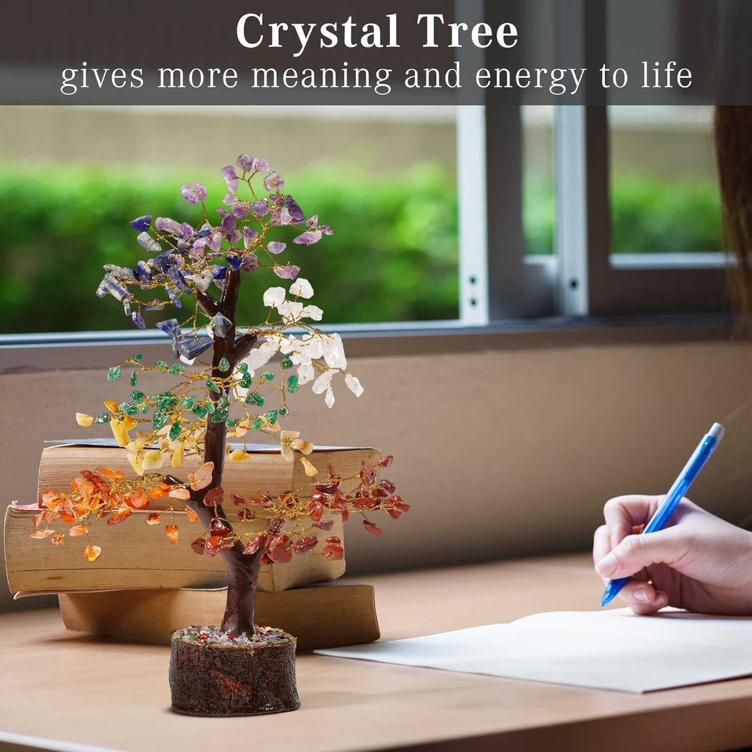 Crystal Tree of Life 7 Chakra Healing Crystal Trees for Home Decor, Office Desk Decor, Living Room Decor, Handmade Bonsai Trees for Positive Energy, Money, Good Luck Birthday Gifts for Women, Mom-uFunSpace