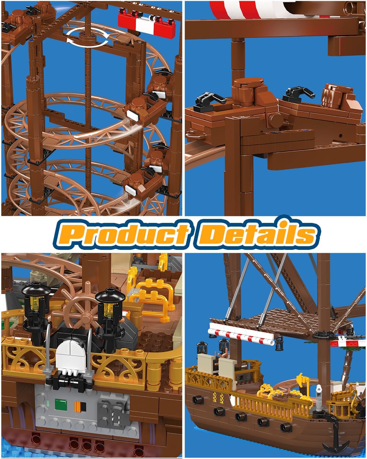 Roller Coaster Building Blocks Set - Electrical Funfair Pirate Ship Track Amusement Park Construction Blocks Toys Model with Motors - Birthday Gift Idea for Boys and Adults-uFunSpace