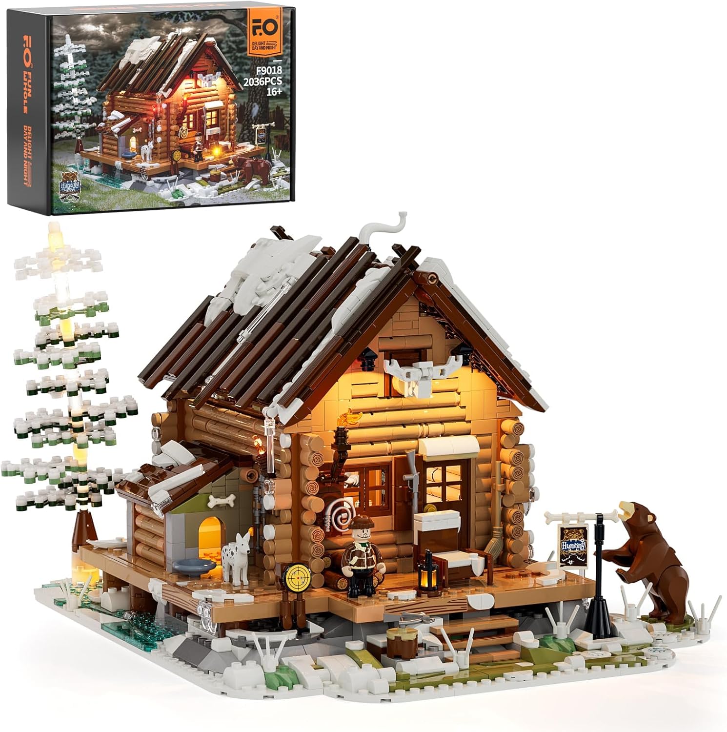 Hunting-Cabin Lighting Building-Bricks Set - Retro Wooden Cabin LED Light Construction Building Model Set 2036 Pcs for Adults and Teen-uFunSpace