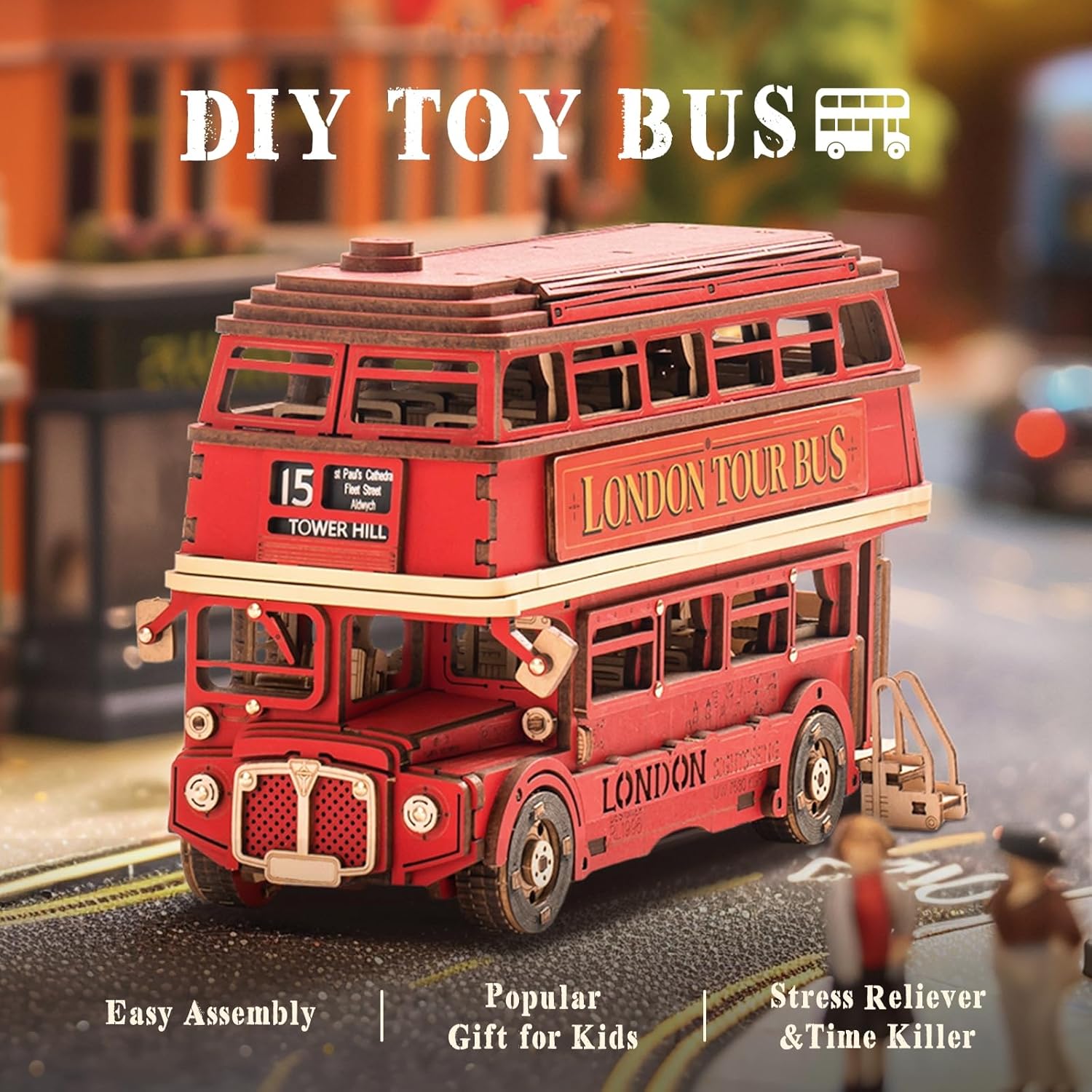 3D Puzzles for Adults Wooden Craft London Tour Bus DIY Model Kit to Build Educational Brain Teaser Toy for Kids Craft Decor Gift-uFunSpace