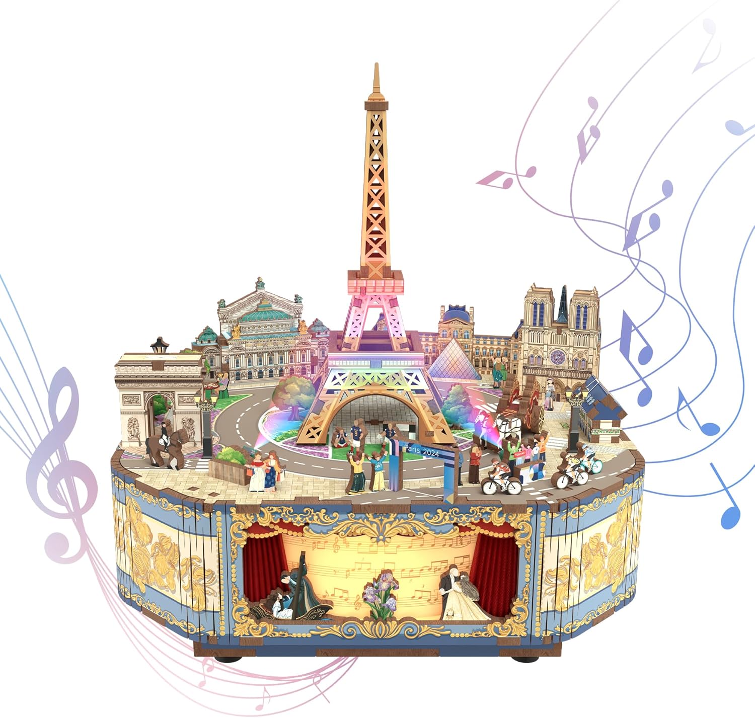 Wooden Music Box Puzzle for Adults, DIY Rotating Music Box Kit 3D Creative Musical Puzzle Crafts Model Building Kits Desk Decor Birthday (Romantic Paris)-uFunSpace