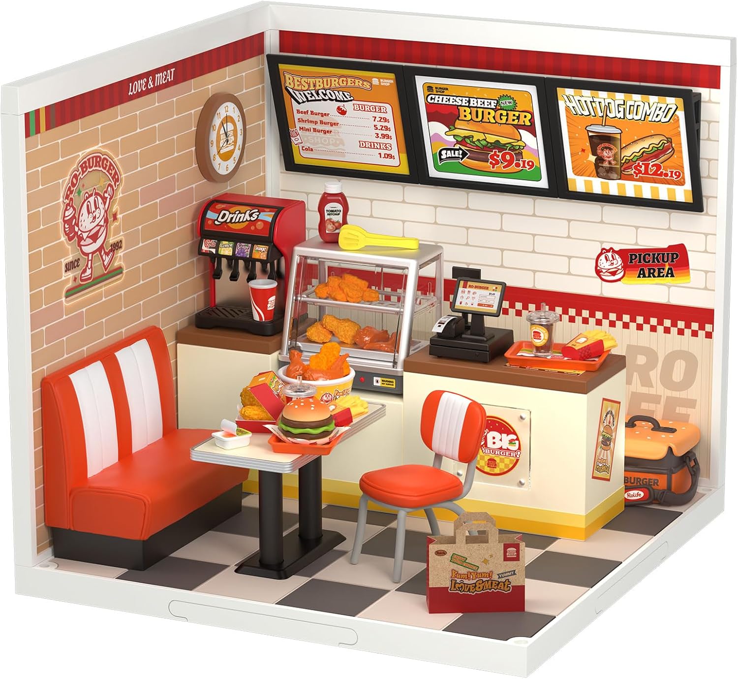 DIY Miniature Plastic House Building Set Toys Playset with LED Suitable for Mini Figures Construction Toys Diorama Kit Gifts for Teens Adults (Yum Yum Burgers)-uFunSpace