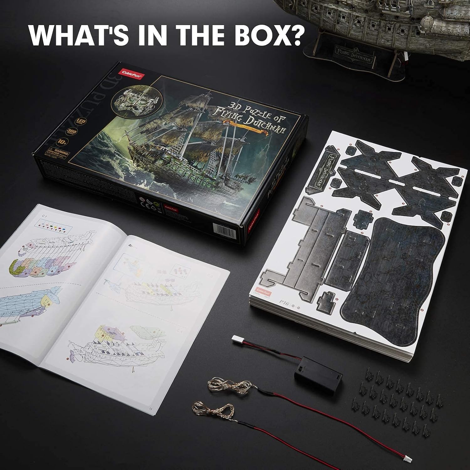 3D Puzzles for Adults Green LED Flying Dutchman, 360 Pieces Haunted Pirate Ship Arts & Crafts for Adults Gifts for Men Women Model Kit, Lighting Ghost Ship 2024 Easter Gifts Christmas Gift-uFunSpace