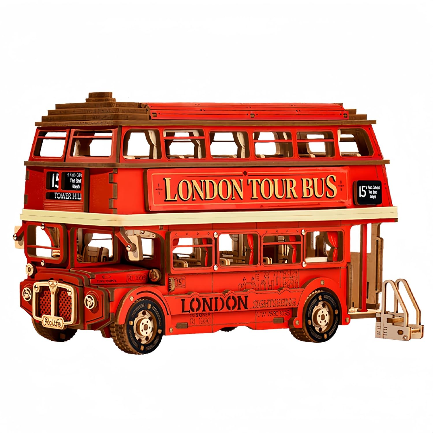 3D Puzzles for Adults Wooden Craft London Tour Bus DIY Model Kit to Build Educational Brain Teaser Toy for Kids Craft Decor Gift-uFunSpace