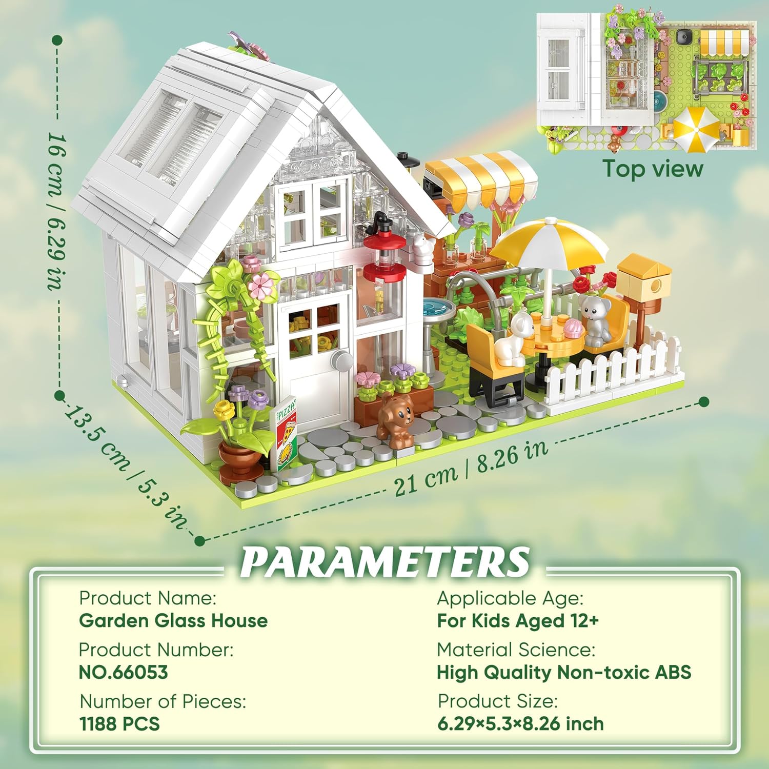 Flower House Building Block for Adults, Garden Architecture Building Toy with LED, Greenhouse Model Building Set, Garden Glass House Building Kit, Christmas & Ideal Gift for Kids 12+ (1188pcs)-uFunSpace