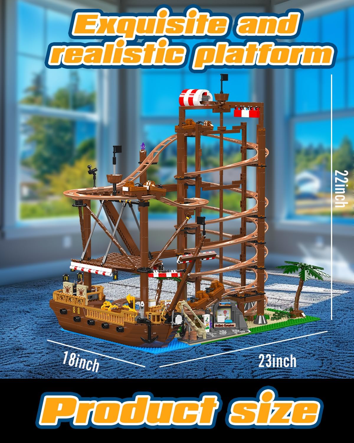 Roller Coaster Building Blocks Set - Electrical Funfair Pirate Ship Track Amusement Park Construction Blocks Toys Model with Motors - Birthday Gift Idea for Boys and Adults-uFunSpace