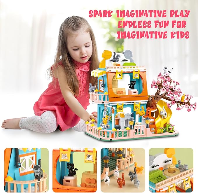 Cat House Toy Building Sets Include 8 Kittens of All Shapes Building Toys That Compatible with Lego Friends Sets for Girls 8-12 6-12 Year Old Creator Ideas Birthday Gift for Girl Boy 6+-uFunSpace