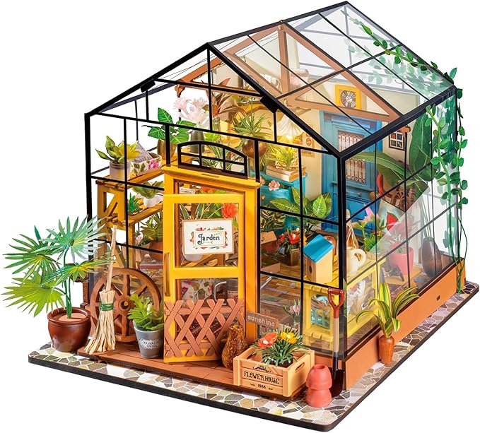 DIY Dollhouse Wooden Miniature Furniture Kit Mini Green House with LED Best Birthday Gifts-uFunSpace