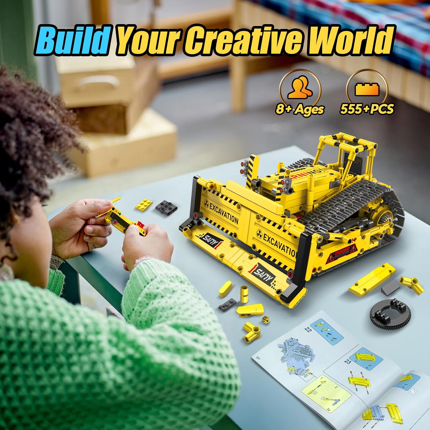 Robot Building Kits, 5-in-1 Stem Toys for Boys Age 8-14, APP & Remote Control Excavator Kids Construction Toys, Programmable Erector Sets, Educational Robotic Kit Gifts for Girls Boys (555 PCS)-uFunSpace