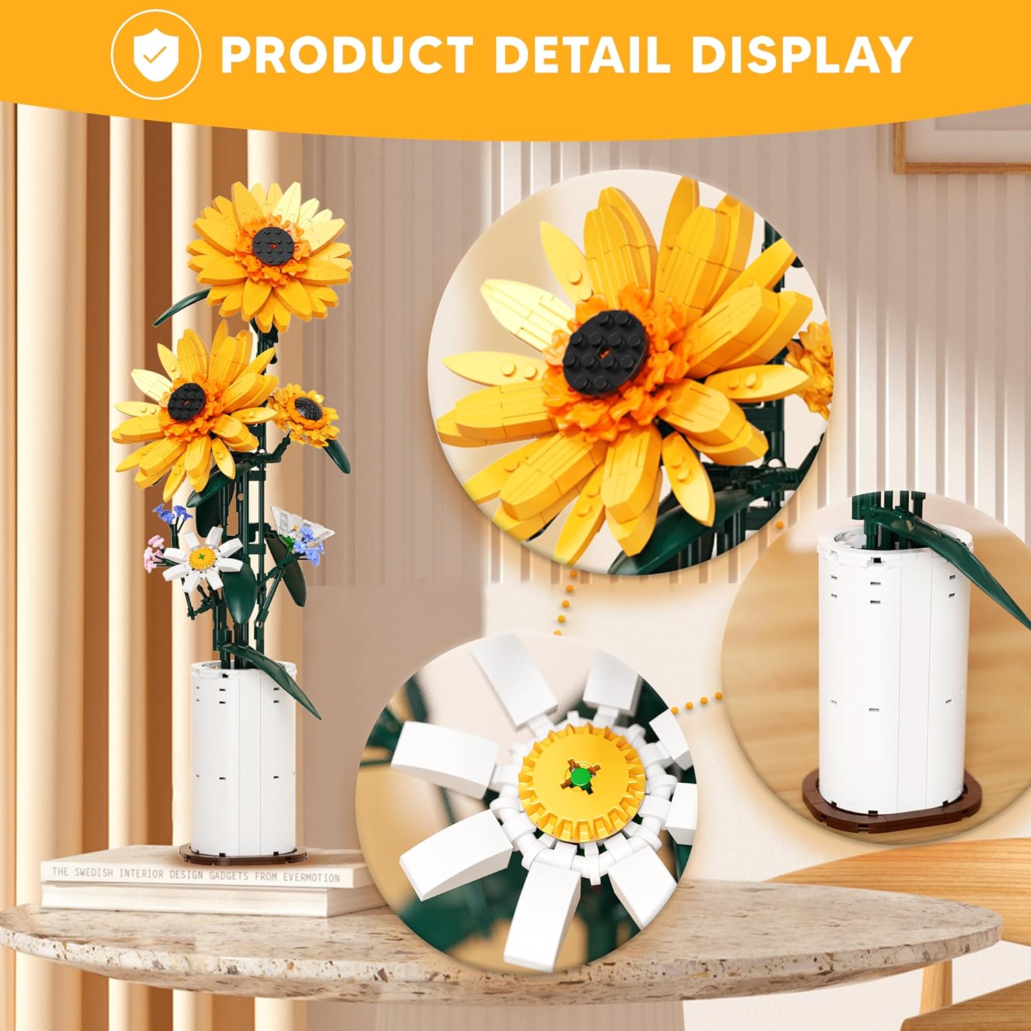 Sunflower Building Blocks Sets Flower Bouquet with Vase for Adults Teens, Flower Garden Building Toys for Girls Boys Home Decor - 821Pcs-uFunSpace