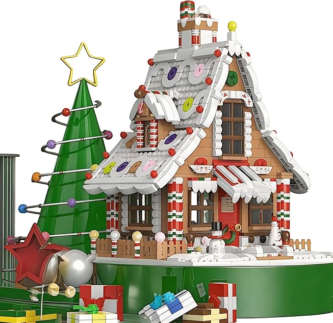 Christmas Gingerbread House kit Building Block Bricks Set, A Great Holiday Present Idea for Christmas (1,455 Pieces) Modular Building Great for Teens and Adults-uFunSpace