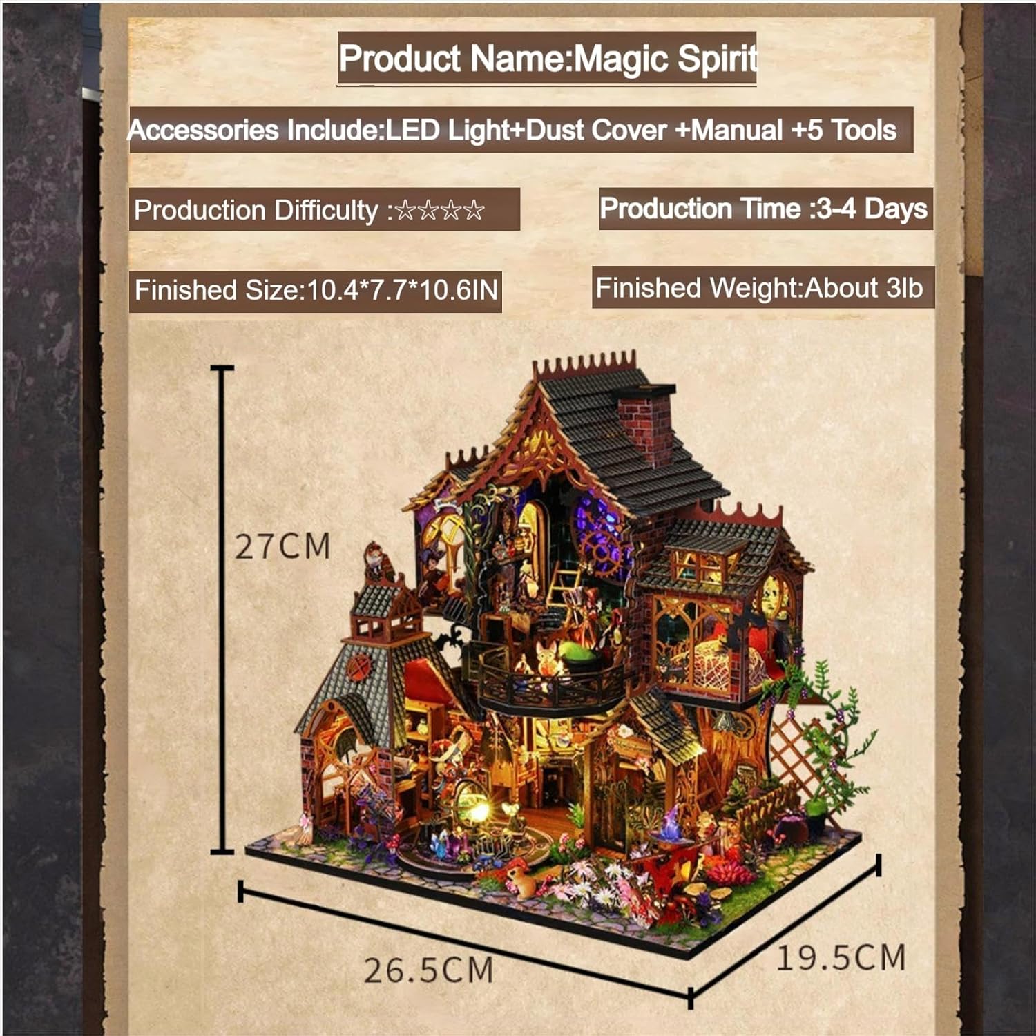 DIY Miniature House Kit, Tiny House Kit with Dust Proof Cover & Small Tools, DIY Wooden Dollhouse Miniature Kit for Adults Teen, Wooden Crafts Mini Model Magic Kits, Home Decor - Magic Spirit-uFunSpace