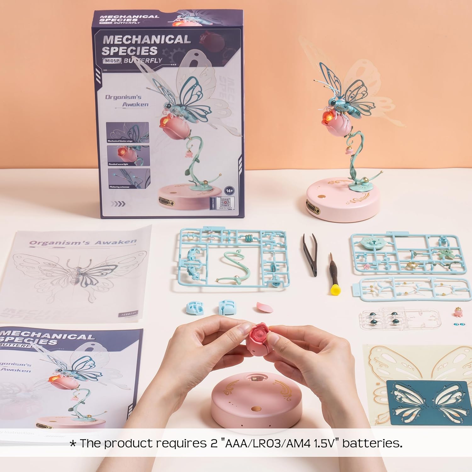 3D Puzzles for Adults,Mechanical Butterfly Puzzle for Adults,Species Model Kit,Electric Building Toy Kit,DIY Creative Craft Gifts for Adults,Unique Office&Home Decor (Pink)-uFunSpace