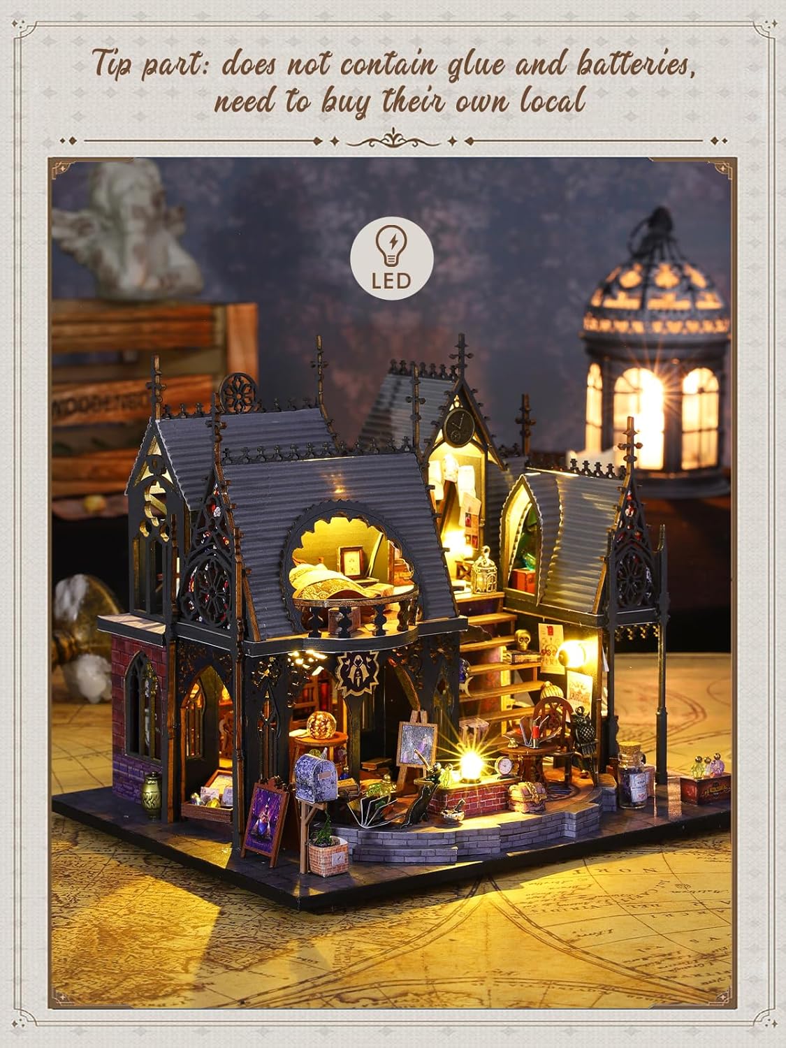 Close up details of magic potions and furniture in Luna's Magic House model-uFunSpace