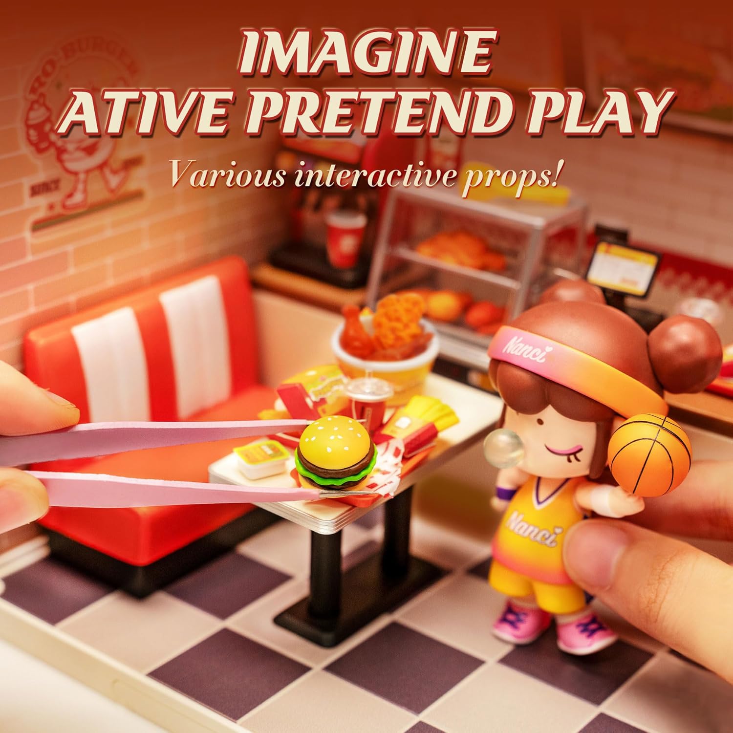 DIY Miniature Plastic House Building Set Toys Playset with LED Suitable for Mini Figures Construction Toys Diorama Kit Gifts for Teens Adults (Yum Yum Burgers)-uFunSpace