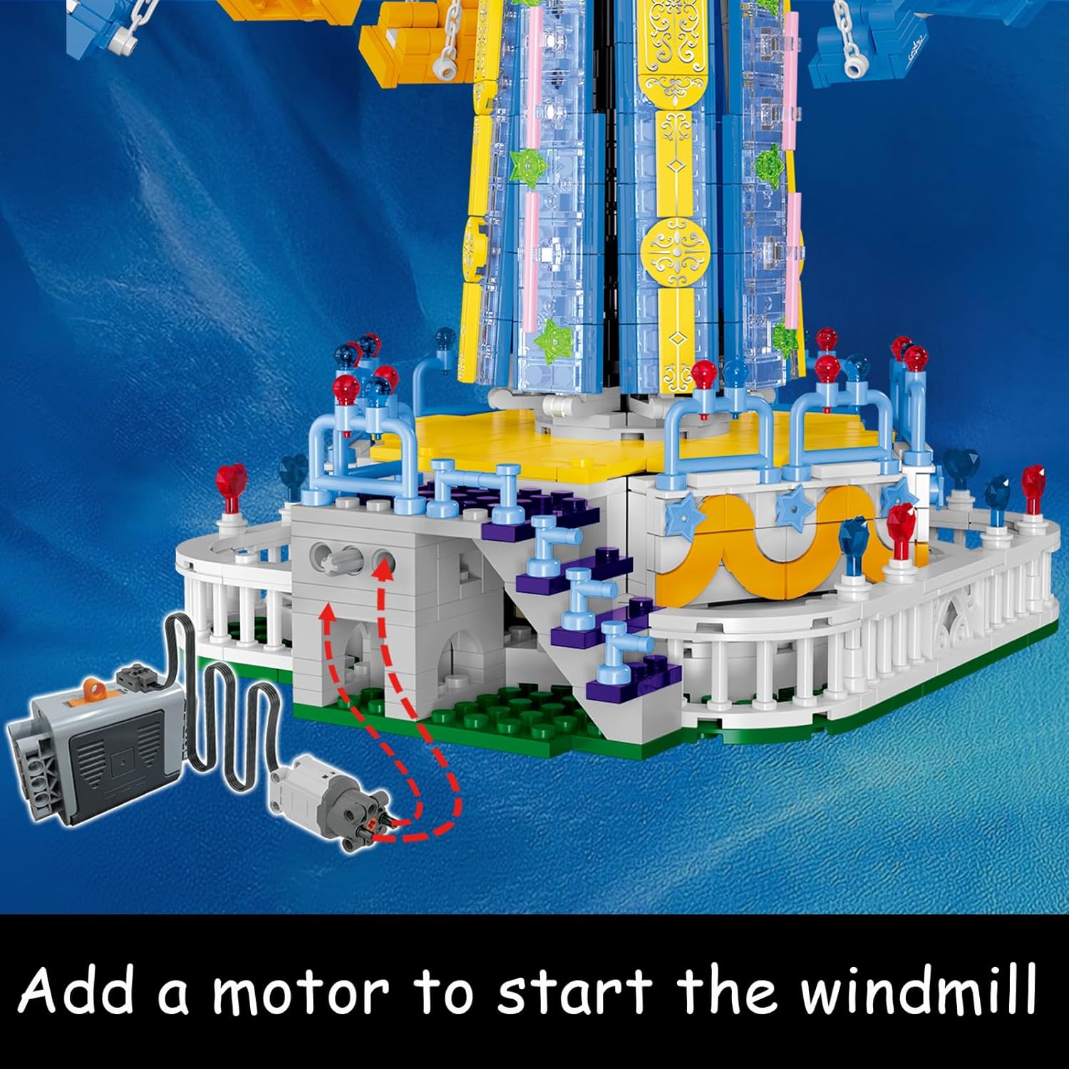 Swing Ride Building Blocks Set. Large Amusement Park Model Kit for Boys and Girls Over 6 Years Old., Carousel Building Set for Motorized Control and With LED Ligh, Christmas Birthday Gifts- 1892 PCS-uFunSpace