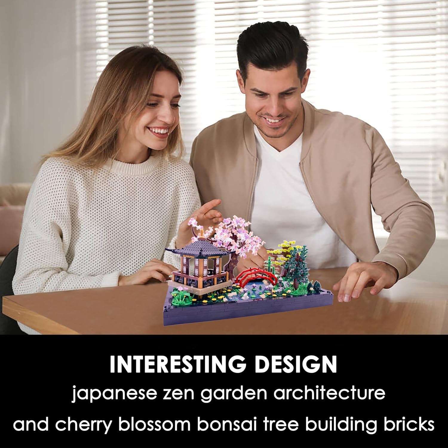 Micro Building Blocks Sets，Chinese Zen Garden Architecture and Cherry Blossom Bonsai Tree Building Toys for Adults，Japanese Sakura House Model，Creative Mini Bricks Gift for Kids 14+，2280 PCS-uFunSpace