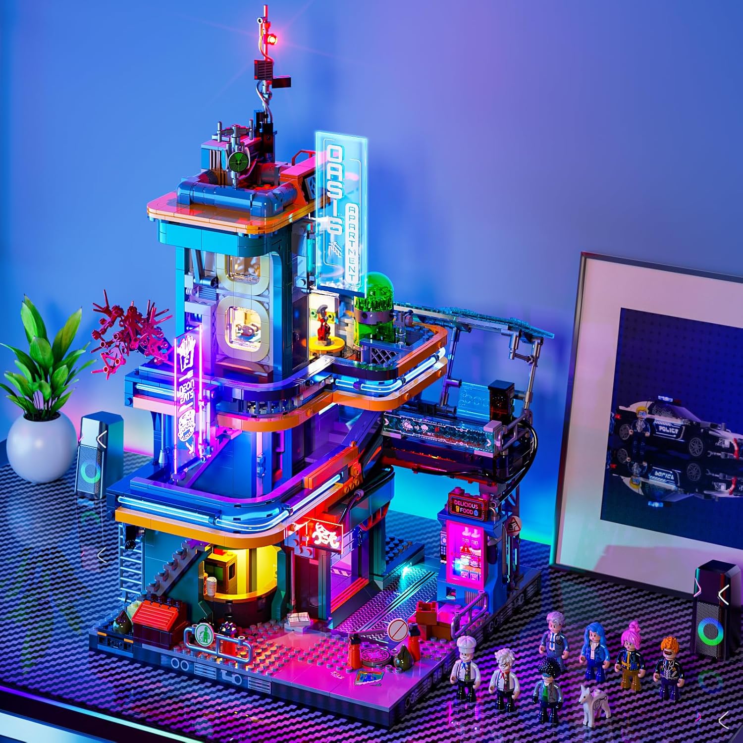 Cyberpunk Mansion Lighting Building-Bricks Set - 2524 Pcs Future City Modular Buildings Set Display Idea for Adults and Sci-fi Lovers-uFunSpace