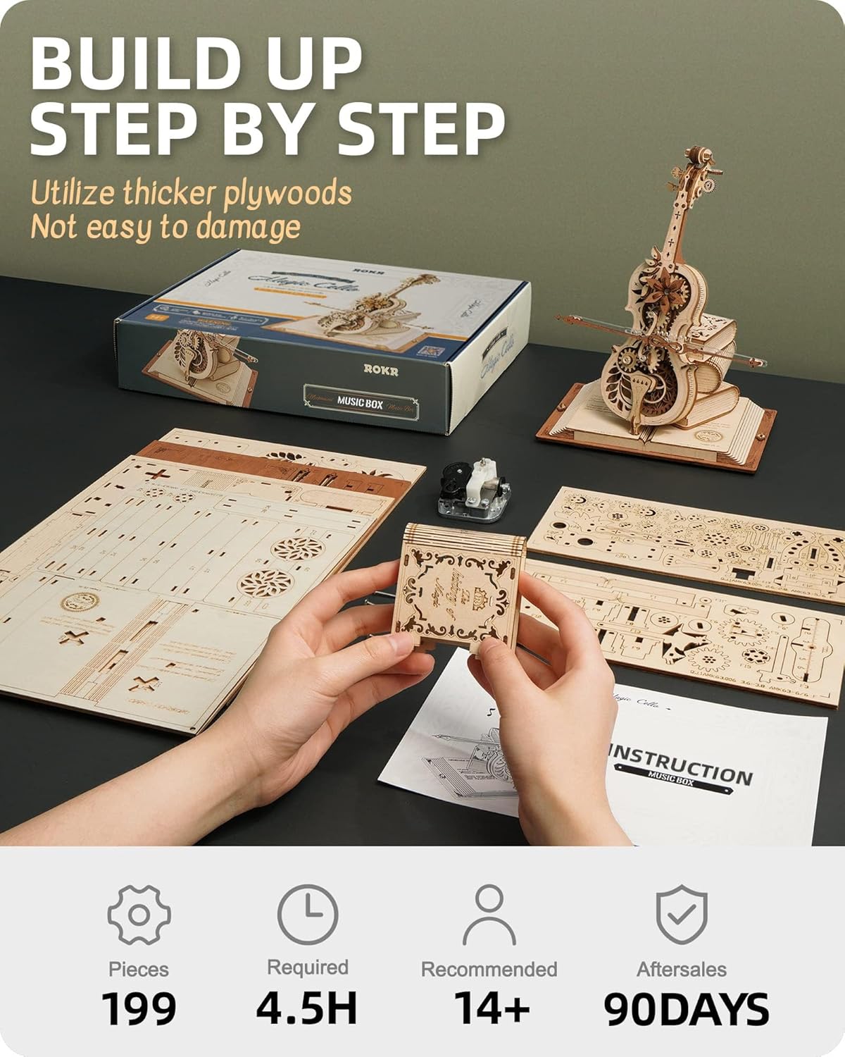 3D Wooden Puzzles for Adults,Wooden Music Box Kits-Cello Wood Model Kits for Adults to Build,Stem Projects for Kids Ages 12-16,Birthday Gifts Hobbies for Women Men-uFunSpace