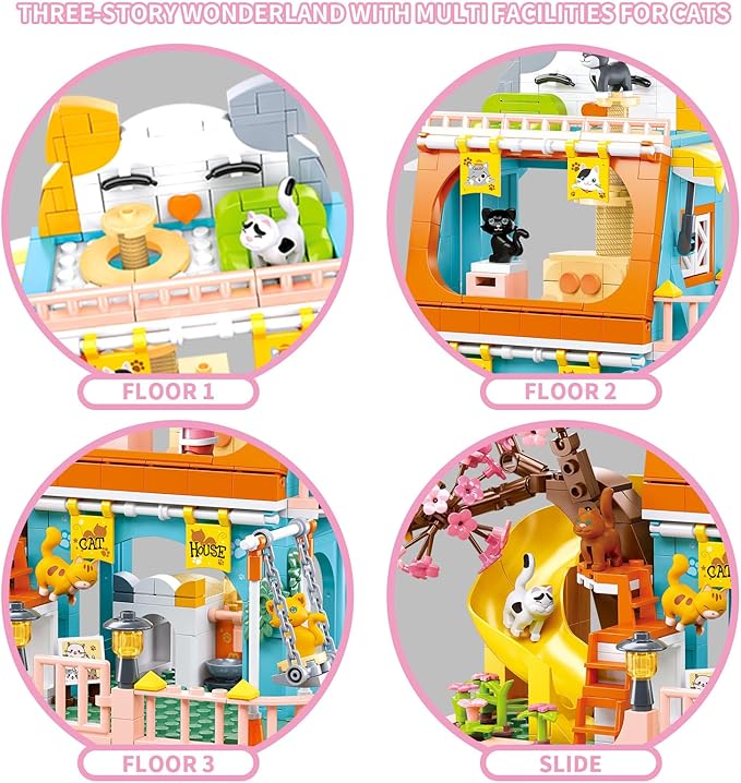 Cat House Toy Building Sets Include 8 Kittens of All Shapes Building Toys That Compatible with Lego Friends Sets for Girls 8-12 6-12 Year Old Creator Ideas Birthday Gift for Girl Boy 6+-uFunSpace