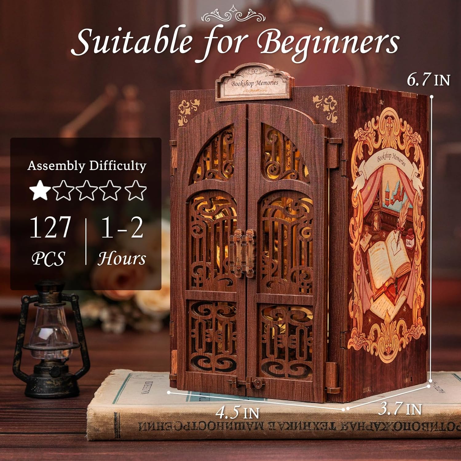 Book Nook Kit - DIY Miniature House Kit for Adults, 3D Wooden Puzzle Dollhouse Booknook Library Model Build Bookshelf Decor, Gifts for Family, Friends-uFunSpace