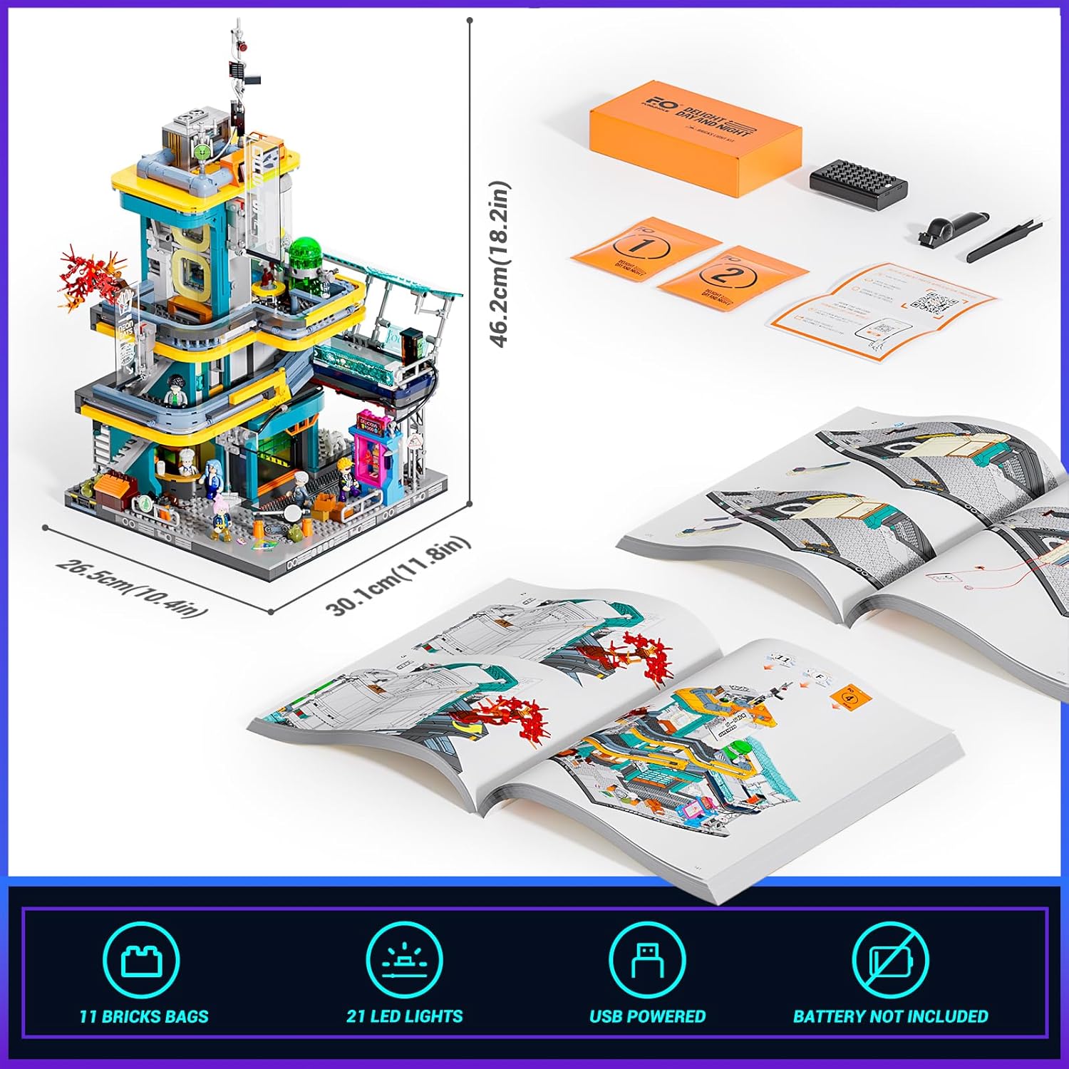 Cyberpunk Mansion Lighting Building-Bricks Set - 2524 Pcs Future City Modular Buildings Set Display Idea for Adults and Sci-fi Lovers-uFunSpace