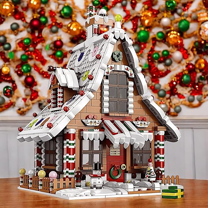 Christmas Gingerbread House kit Building Block Bricks Set, A Great Holiday Present Idea for Christmas (1,455 Pieces) Modular Building Great for Teens and Adults-uFunSpace